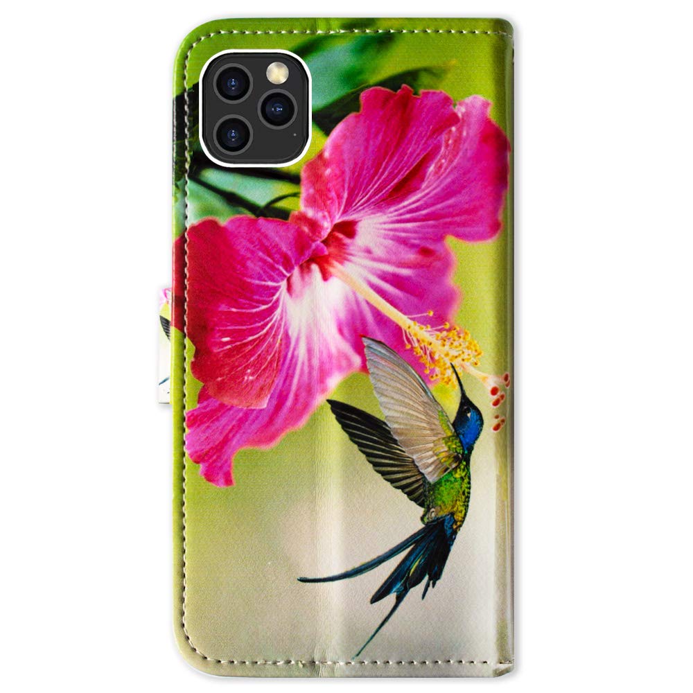 Premium Hummingbird Red Flowers Leather Flip Wallet Case for iPhone 12 Pro Max - Card Slot Holder & Kickstand | Perfect for Work, Travel & Everyday Protection