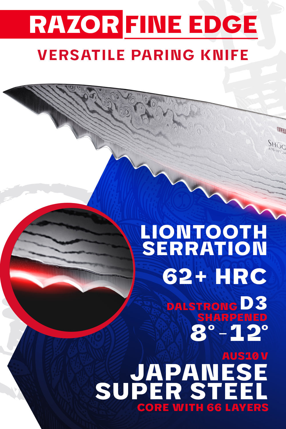 Premium Serrated Paring Knife 3.5 Inch - Shogun Series ELITE by Dalstrong - Perfect for Fruit Peeling, Vegetable Slicing & Kitchen Prep