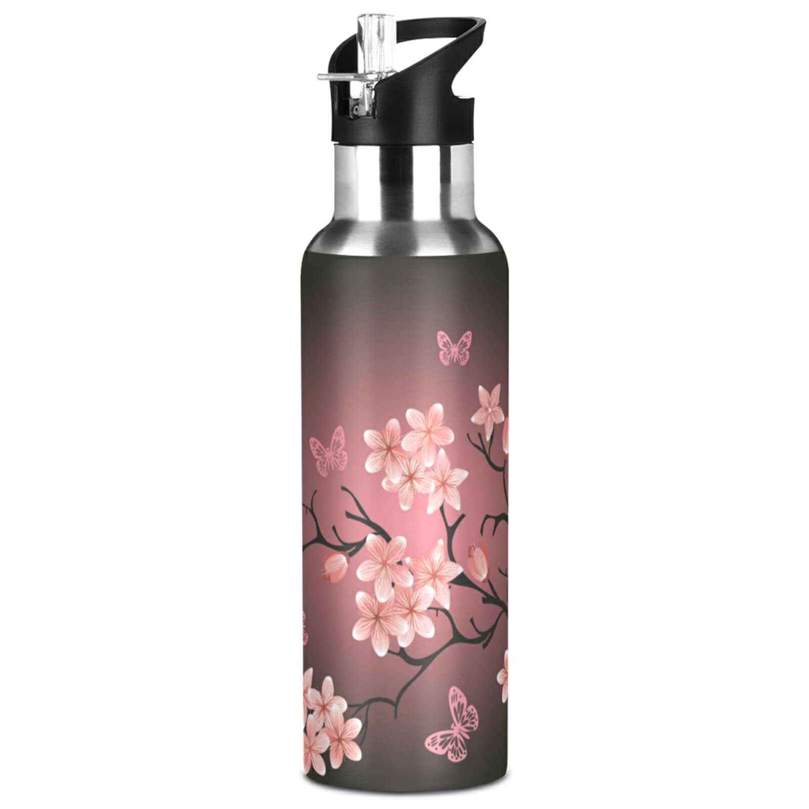 Cherry Blossom Vacuum Water Bottle 32oz - Insulated Stainless Steel Thermo Flask with Straw Lid for Travel & Gym