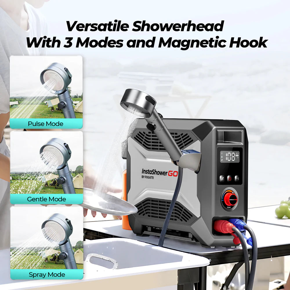 Fogatti InstaShower Go Pro Portable Water Heater with Water Pump - 22,000 BTU Propane Camping Shower for Outdoor Adventures, RV Trips & Emergency Use