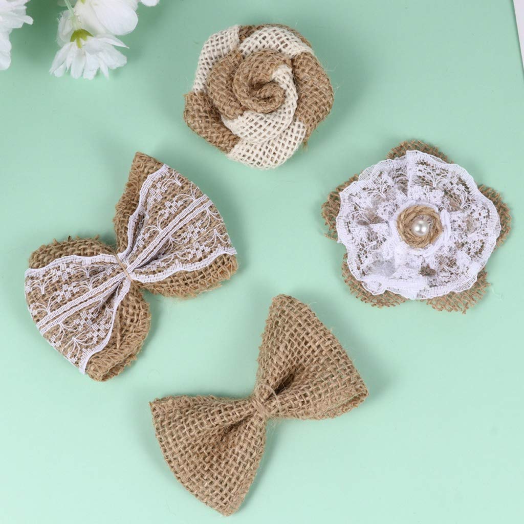 Healifty 24pcs Natural Burlap Rose Bows - DIY Rustic Flower Decor Set for Wedding, Home, Party & Craft Projects - Handmade Burlap Flowers for DIY Crafts, Centerpieces, Gift Wrapping & Seasonal Decorations