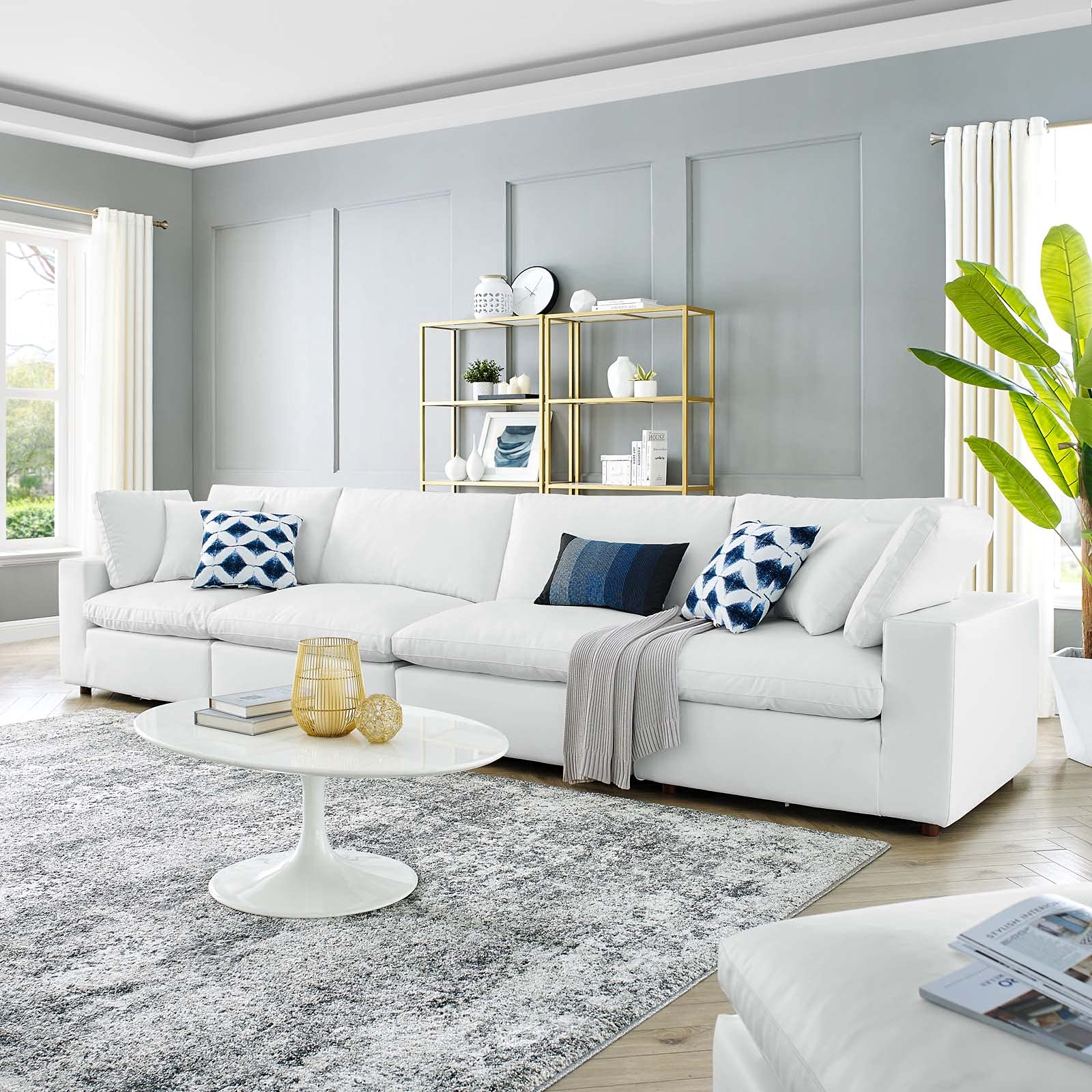 Modway Commix Modular Extra Large Sectional Sofa - White Vegan Leather Upholstery for Living Room, Lounge & Home Theater Seating