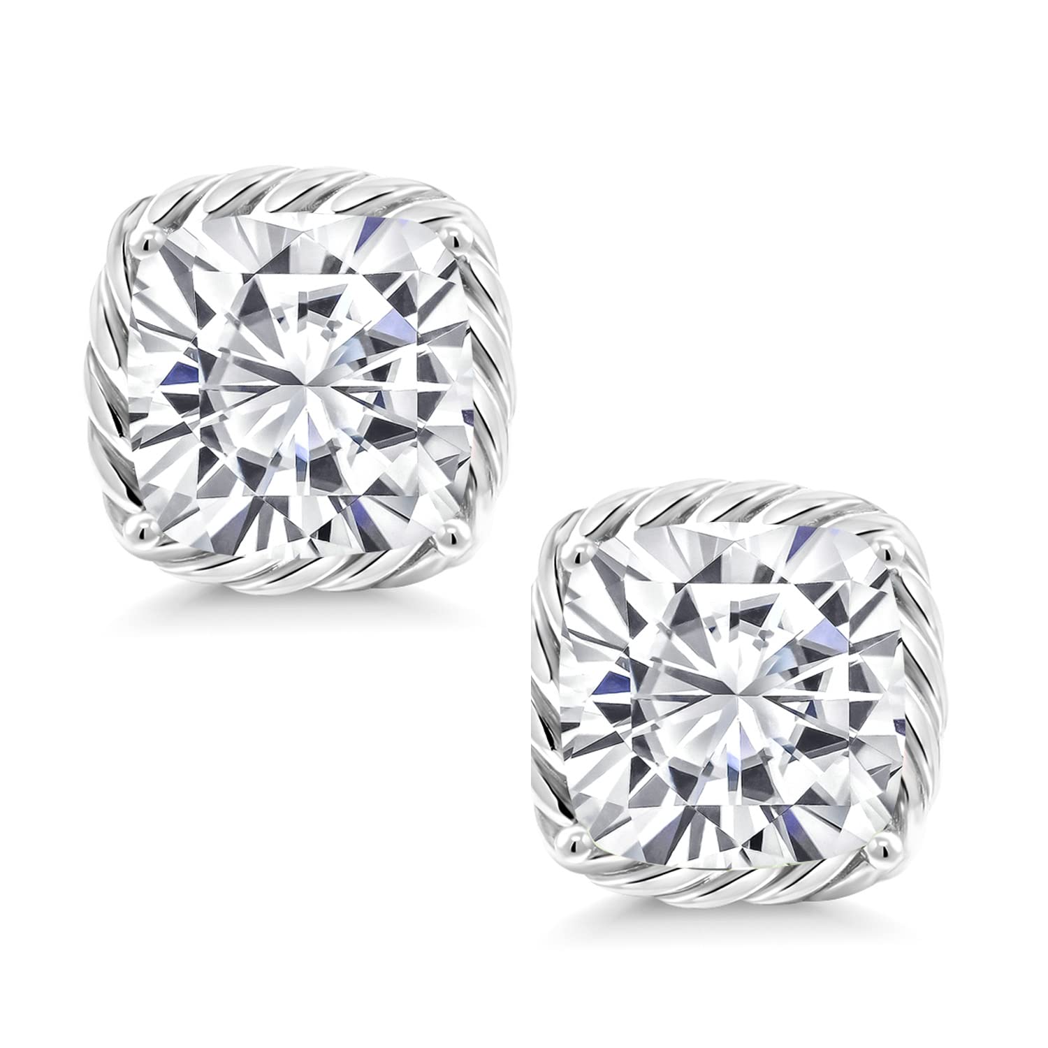10K White Gold 7MM Cushion Cut Birthstone Stud Earrings for Women & Men | Genuine Gemstone Jewelry | Perfect Gift for Mom, Wife, Her | Anniversary, Birthday, Valentine's Day Present