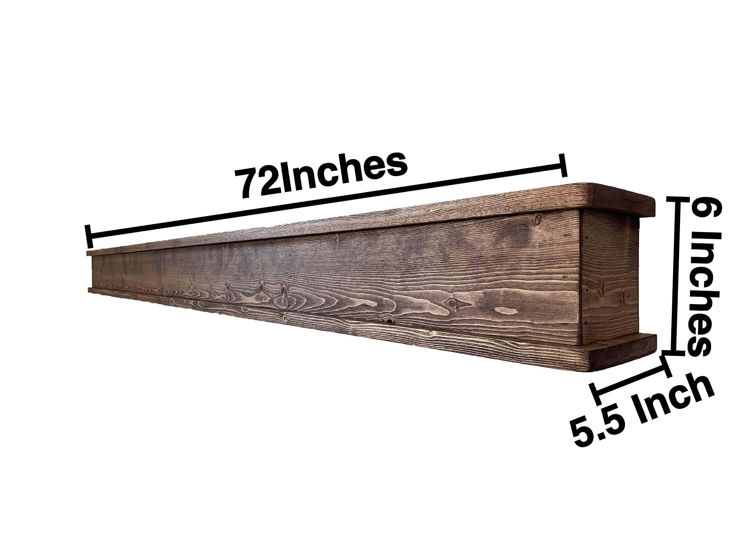 Rustic Wood Fireplace Mantel Shelf - 72 Inch Floating Shelf for Farmhouse Decor - Handmade in USA - Perfect for Living Room, Bedroom, or Office Wall Display - Fireplace Surround & Home Decoration Shelf (Rustic Brown)