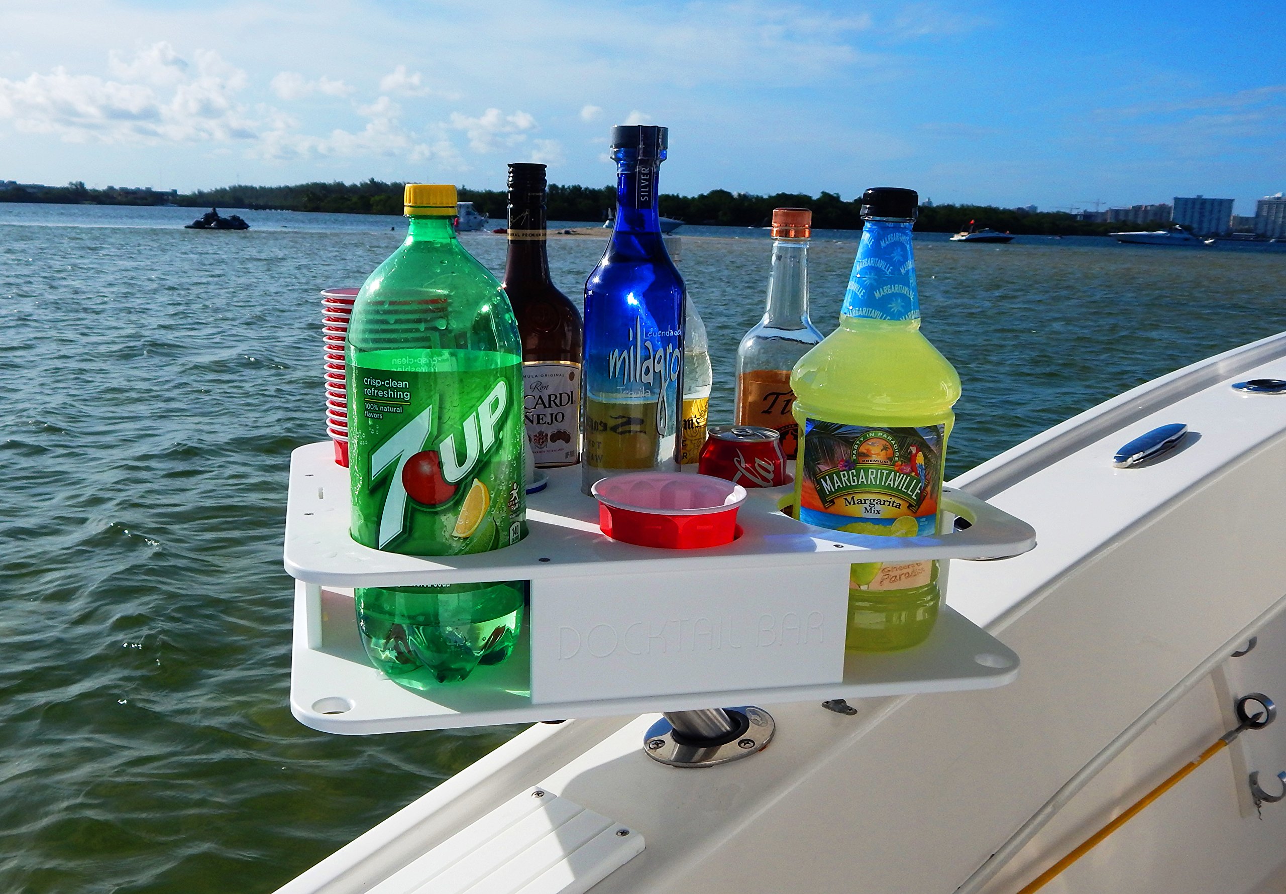 Portable Docktail Bar Boat Caddy Organizer with Rod Holder Mount & Cup Holders - Waterproof Boat Storage Accessories for Fishing, Boating, and Outdoor Parties