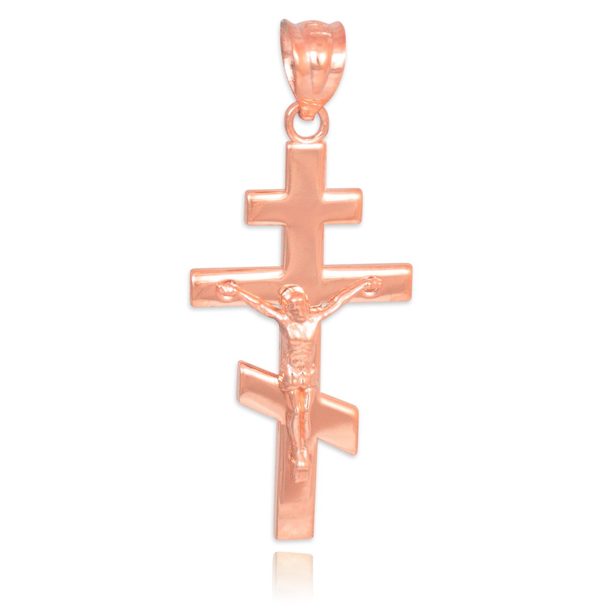 10K Rose Gold Russian Orthodox Crucifix Pendant - Religious Jewelry for Men & Women - Perfect for Baptism, First Communion & Spiritual Gifts