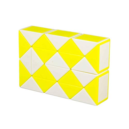Cubelelo Magic Snake 24 Blocks Twist Puzzle Toy - Geometric Brain Teaser & Educational STEM Toy for Kids & Adults - Perfect for Stress Relief, Classroom Learning & Office Desk Fidgeting (Yellow/White)