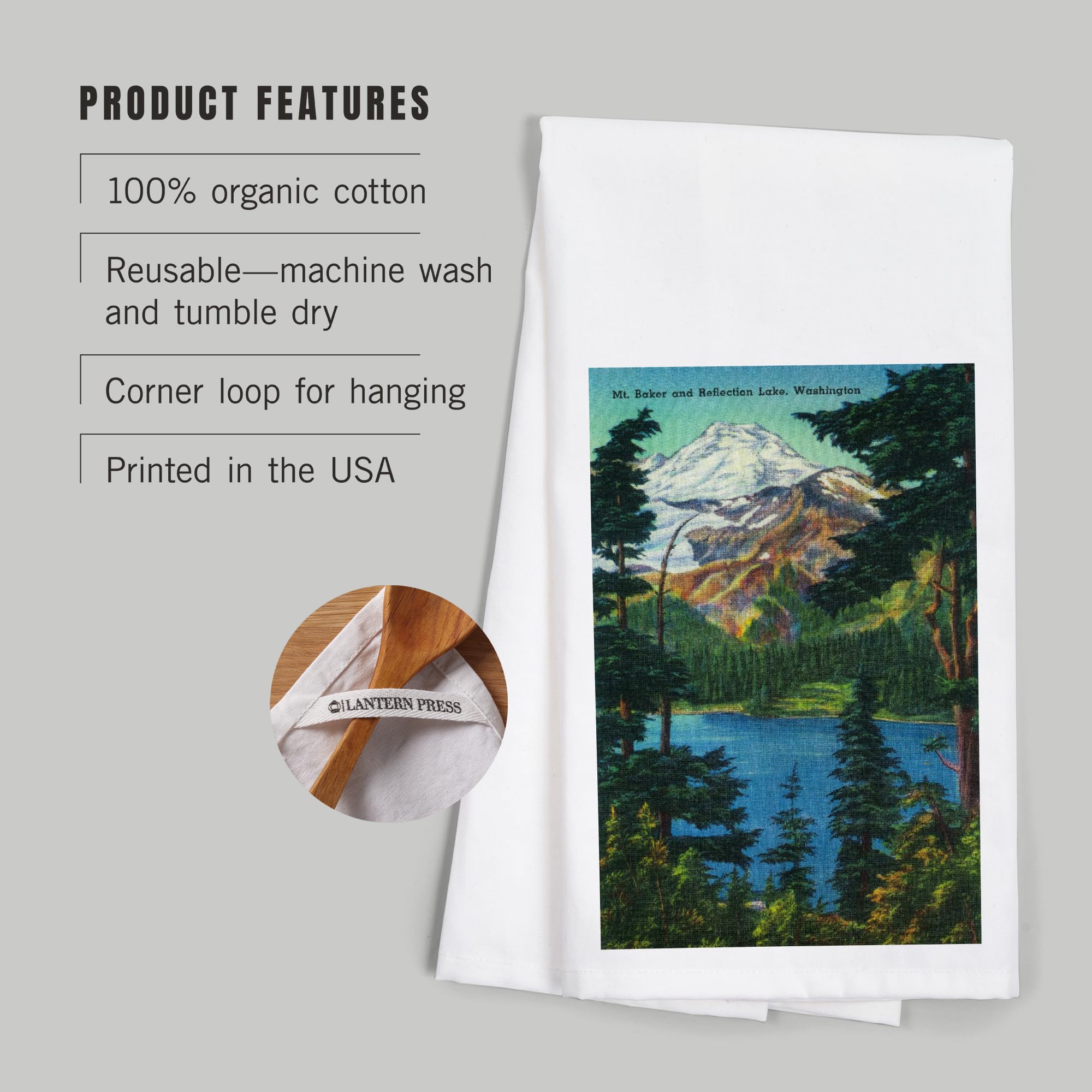 100% Cotton Tea Towel - Mt. Baker & Reflection Lake Washington Print - Decorative Hand Towel for Kitchen, Bathroom & Home Decor - Perfect for Dish Drying, Gift Giving & Rustic Cabin Decor