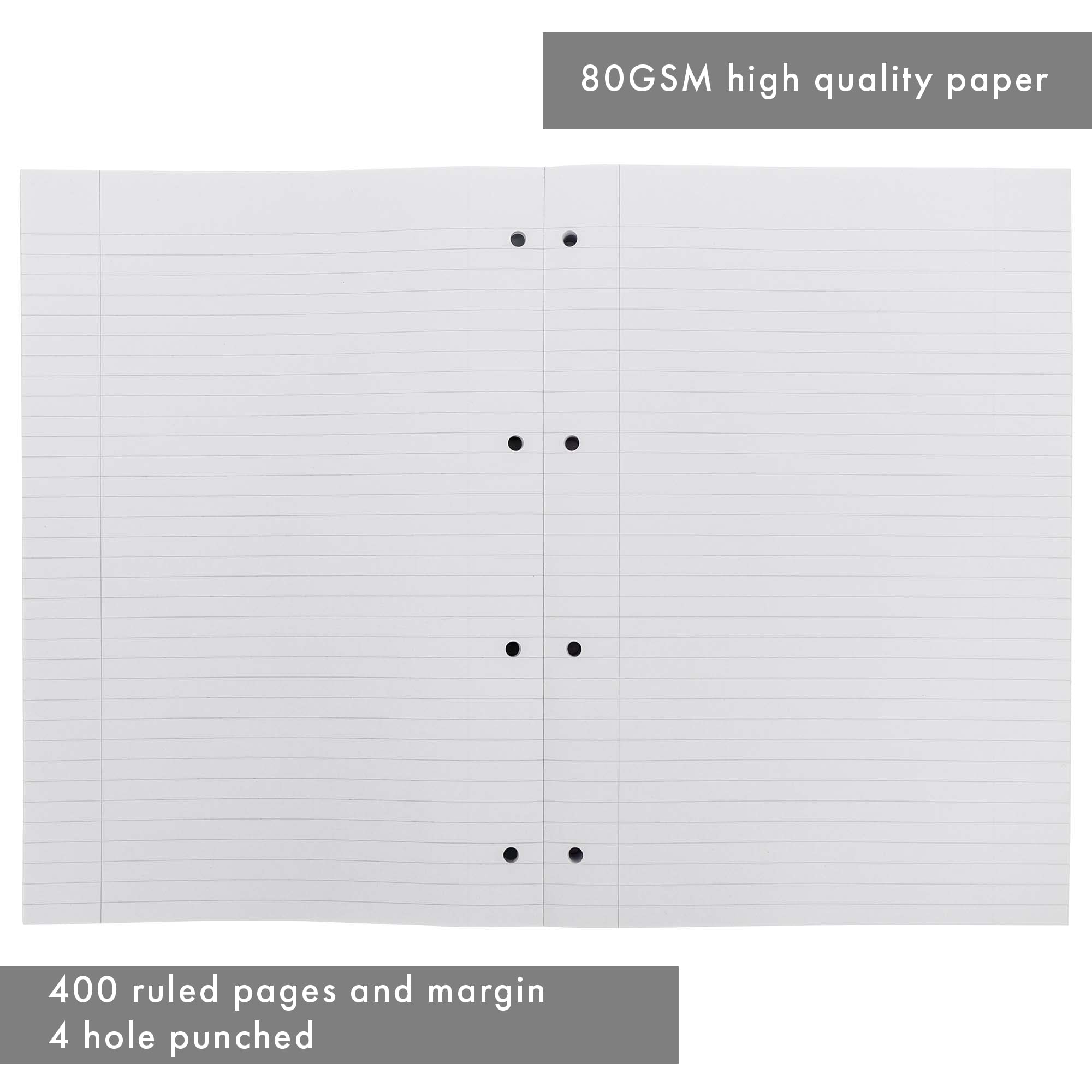 Pukka Pad A4 Refillable Notepad 5-Pack - 400 Pages 80GSM Paper with 4-Hole Punch & Feint Ruled Lines - 29.7x21cm (Blue,White,Pink,Silver) - Perfect for School, Office & Note Taking