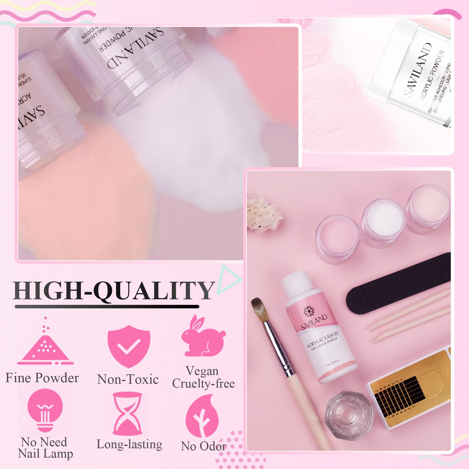 SAVILAND All-in-1 Acrylic Nail Kit with Clear Pink Nudes Acrylic Powder & Liquid - Professional Nail Art System with Brush & Forms for Salon & Home DIY | Perfect for Manicures, Nail Extensions & Creative Designs