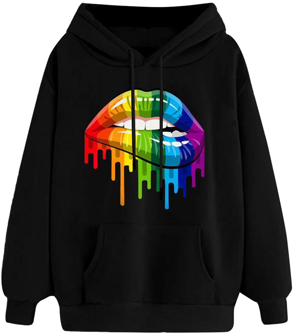 Imilan Women's Rainbow Pride Lip Print Hoodie - Funny Graphic Pullover Sweatshirt for Women & Men | Unisex Casual Wear for LGBTQ+ Pride Events, Festivals & Everyday Outfits
