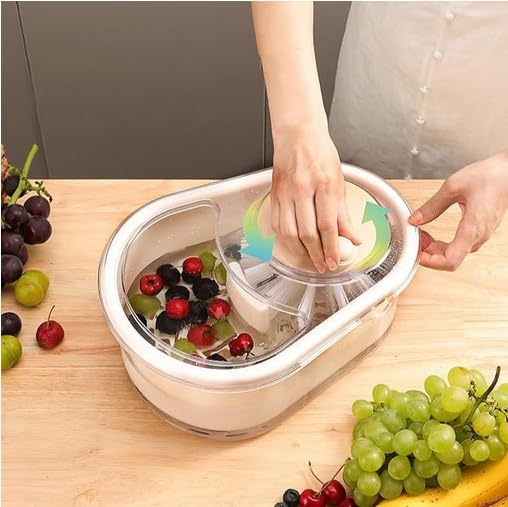 2025 New Manual Fruit & Vegetable Washer Spinner - Large Multifunctional Kitchen Cleaner with Colander, Bowl & Brush for Fresh Produce (Green) | Perfect for Washing Berries, Leafy Greens & Delicate Fruits