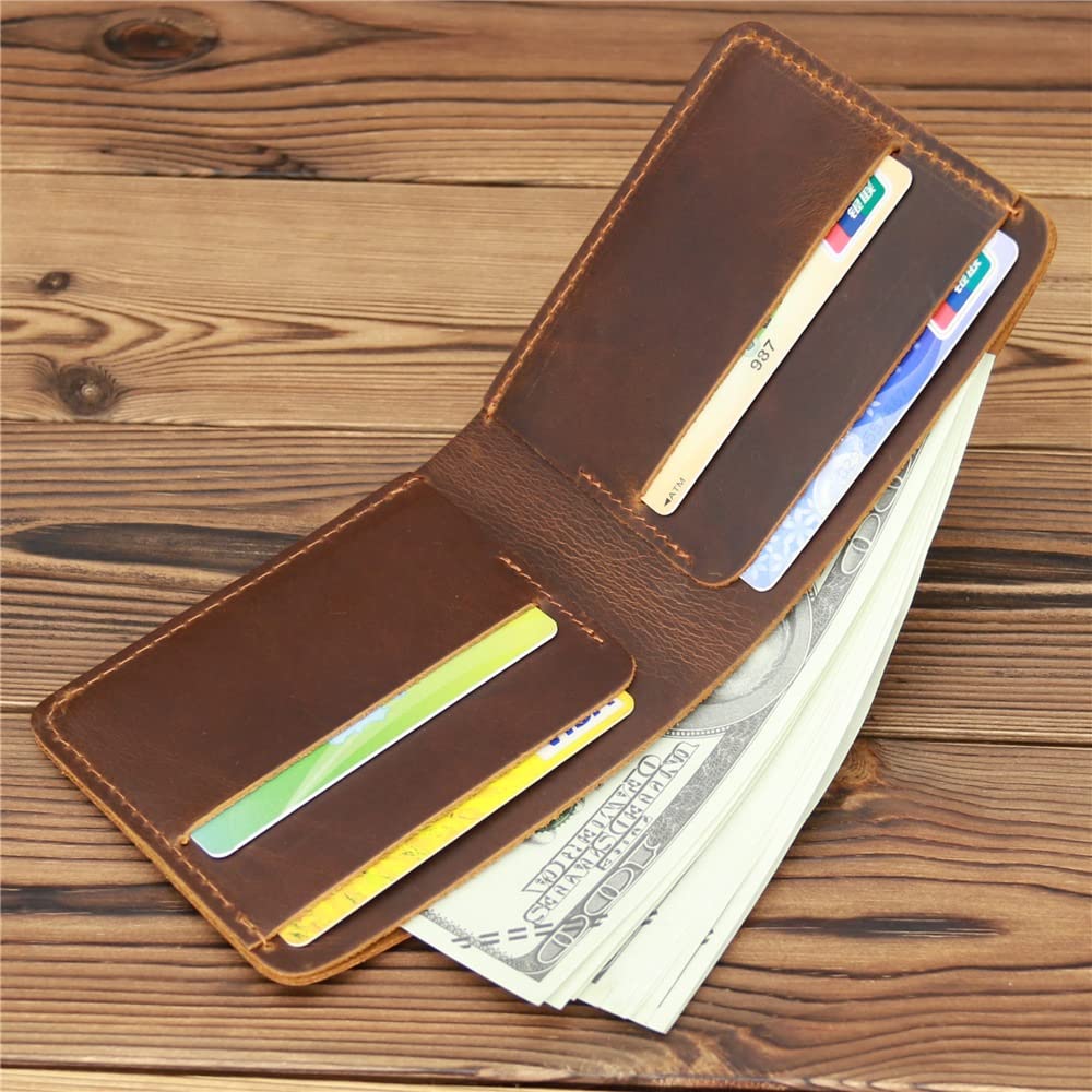 Slim Minimalist Leather Wallet for Men & Women - Compact Bifold Front Pocket Credit Card Holder (Brown, 12x9.5x2cm) - Perfect for Travel, Everyday Carry & RFID Protection