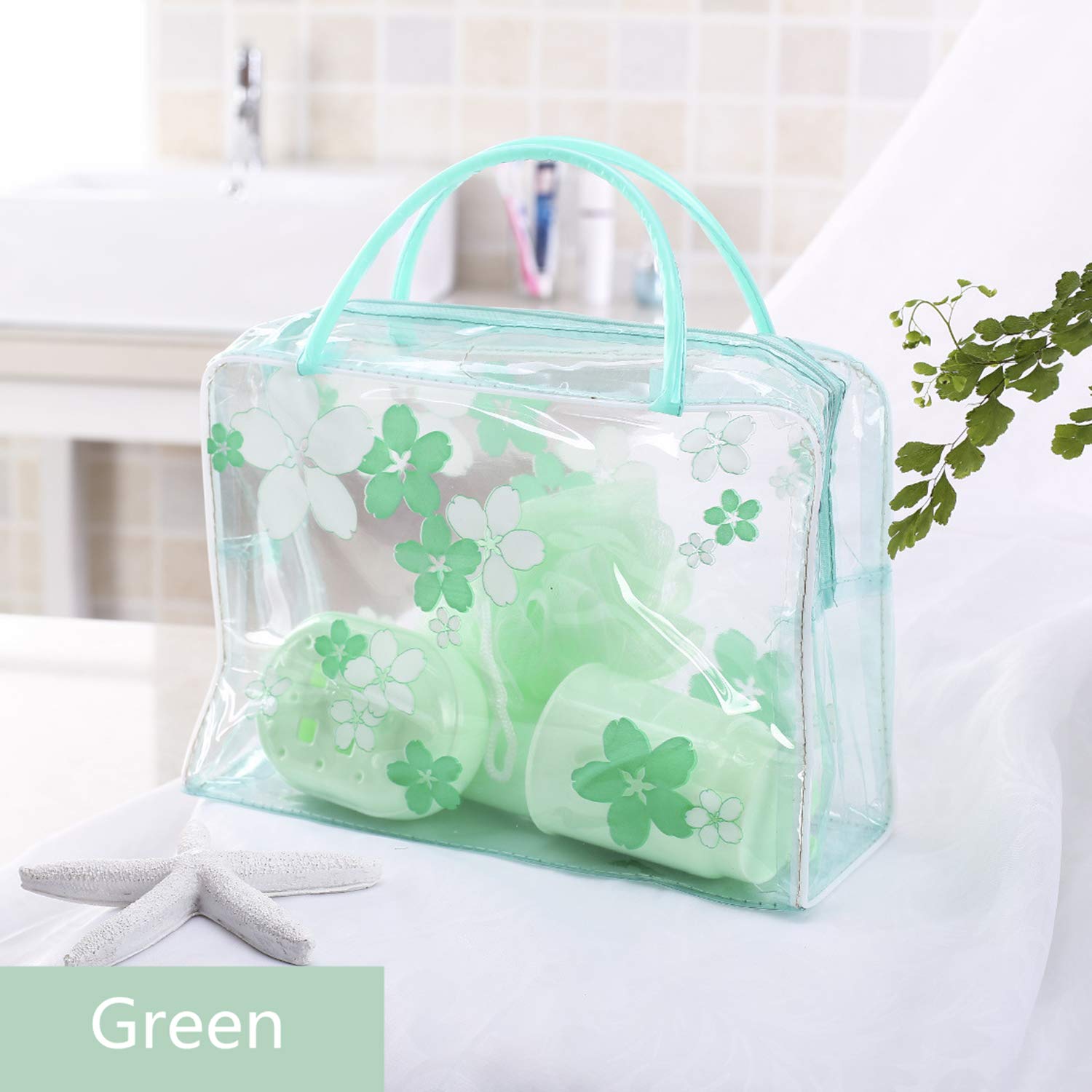 Clear Cosmetic Bag with Flower Design - Waterproof Plastic Zipper Pouch for Travel Toiletries | Portable Makeup Organizer with Handle | Perfect for Gym, Vacation & Daily Essentials Storage
