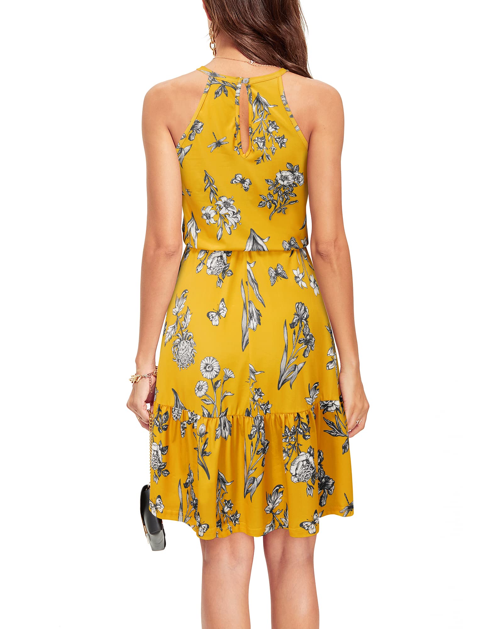 Newshows Women's 2025 Summer Halter Sundress with Pockets - Casual Beach Dress for Vacation, Wedding Guest & Outdoor Events