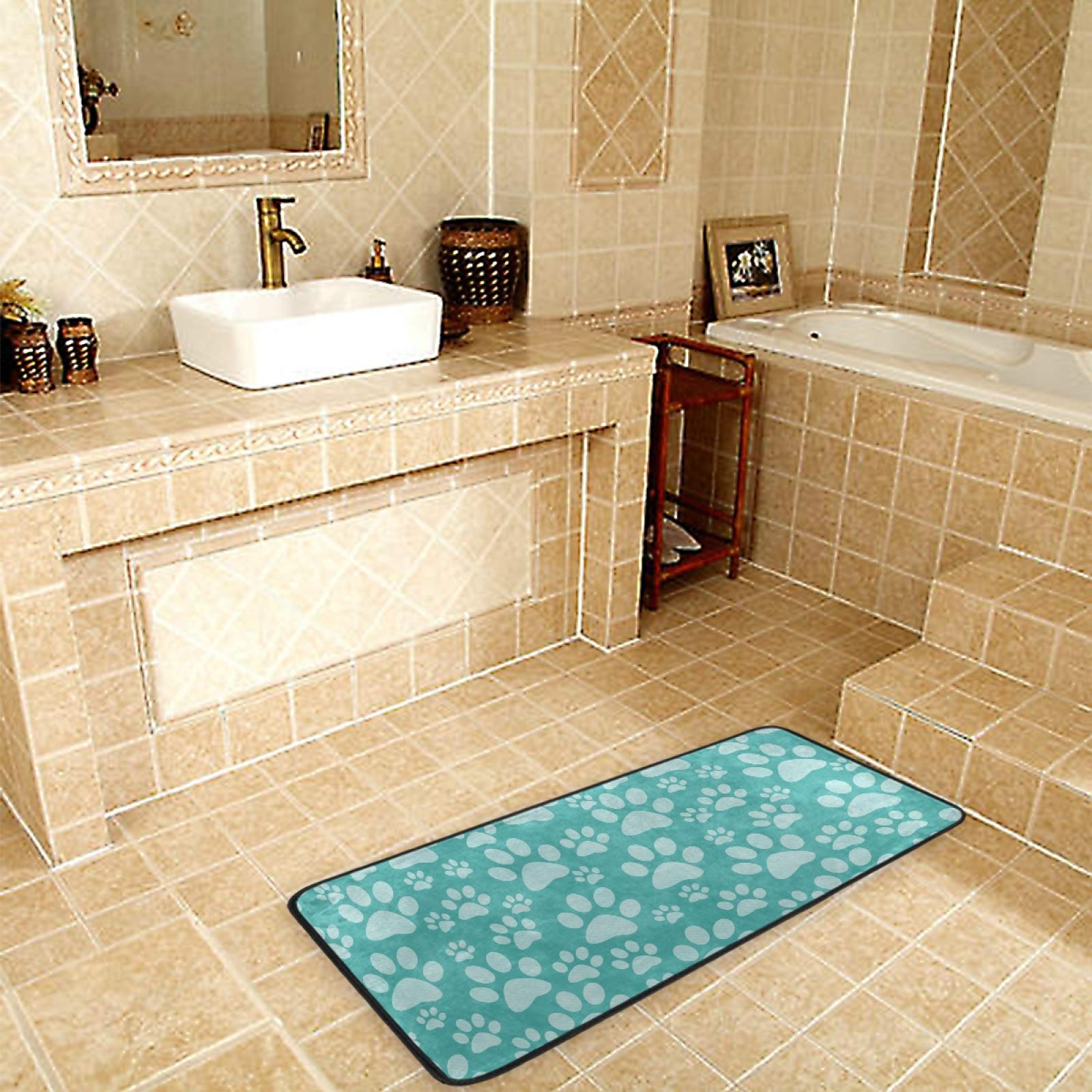 Qilmy Teal Dog Paw Print Non-Slip Area Rug - Soft Comfortable Large Floor Mat for Living Room, Bedroom, Bathroom & Dorm - 39x20 Inch - Perfect for Pet Lovers' Home Decor & Cozy Spaces