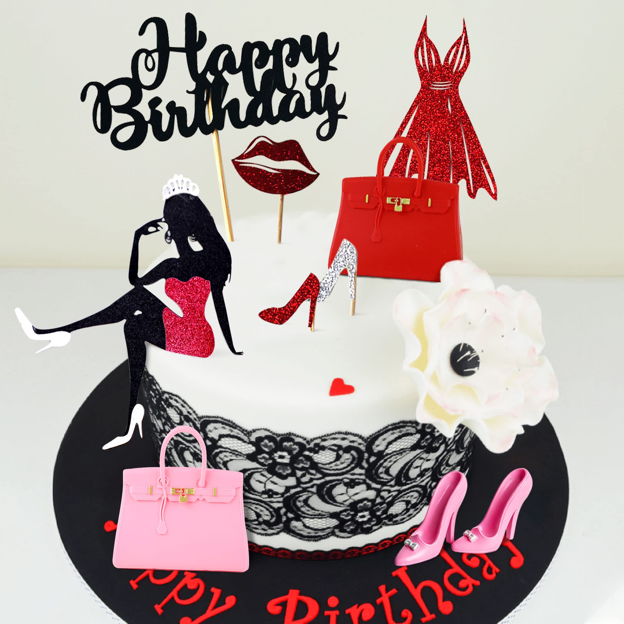 JeVenis Elegant High Heel Cake Topper - Red Shoe Birthday Cake Decoration for Women, Queen Theme Party, Bridal Shower & Bachelorette Dessert Decorations