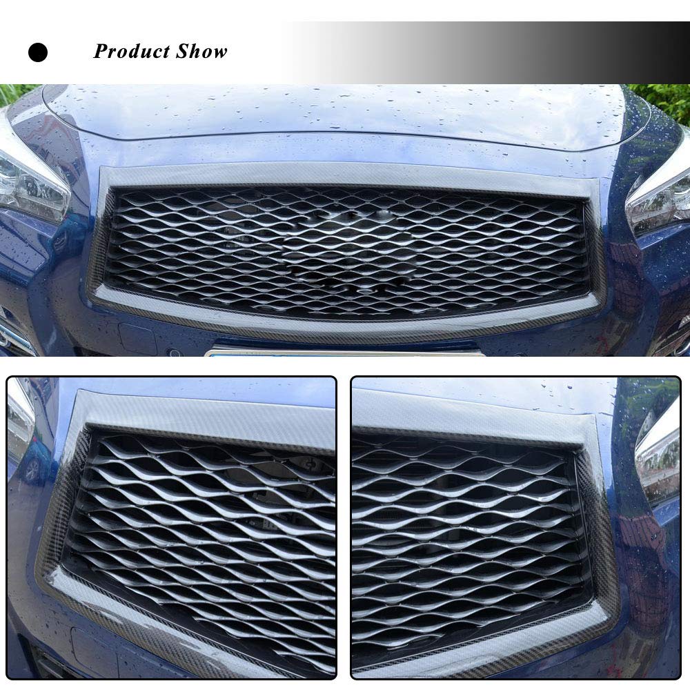 Premium Carbon Fiber Front Grille for Infiniti Q50 Sedan 2013-2017 - Direct Fit Replacement with Stylish Outline Trim - Perfect for Car Enthusiasts & Performance Upgrades