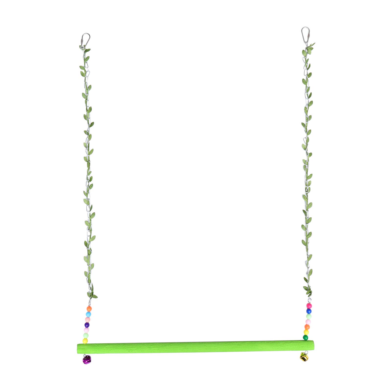 Balacoo Wooden Parrot Swing Toy with Bells, Fake Leaves & Chewable Perch - 50cm Green Bird Cage Accessory for Cockatiels, Parakeets & Conures | Perfect for Play, Exercise & Mental Stimulation