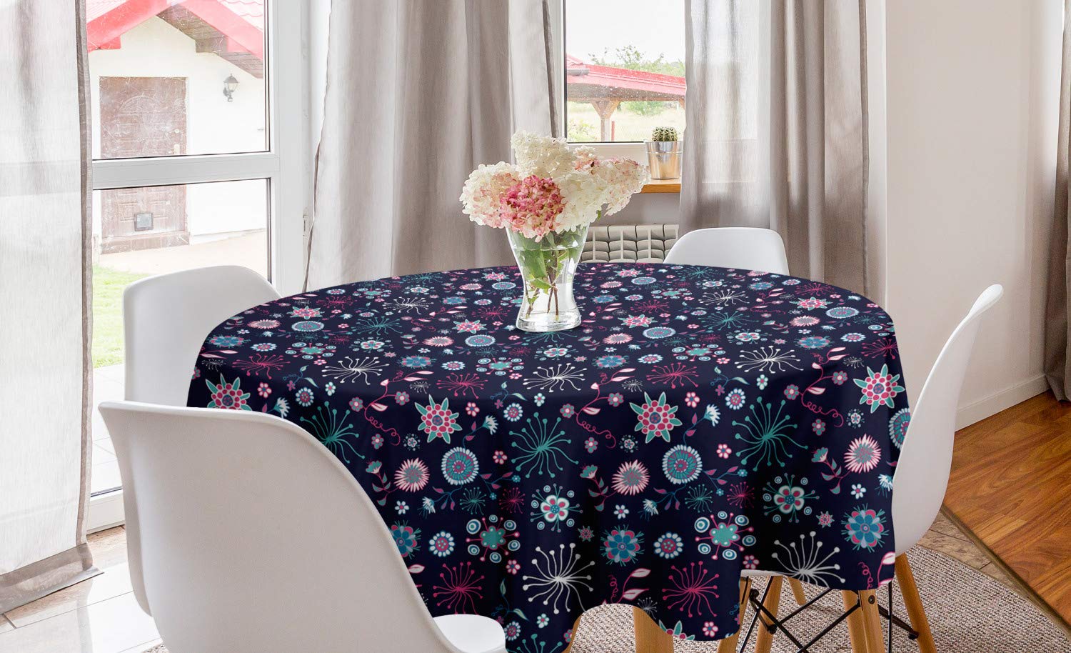 Ambesonne Floral Round Tablecloth - 60