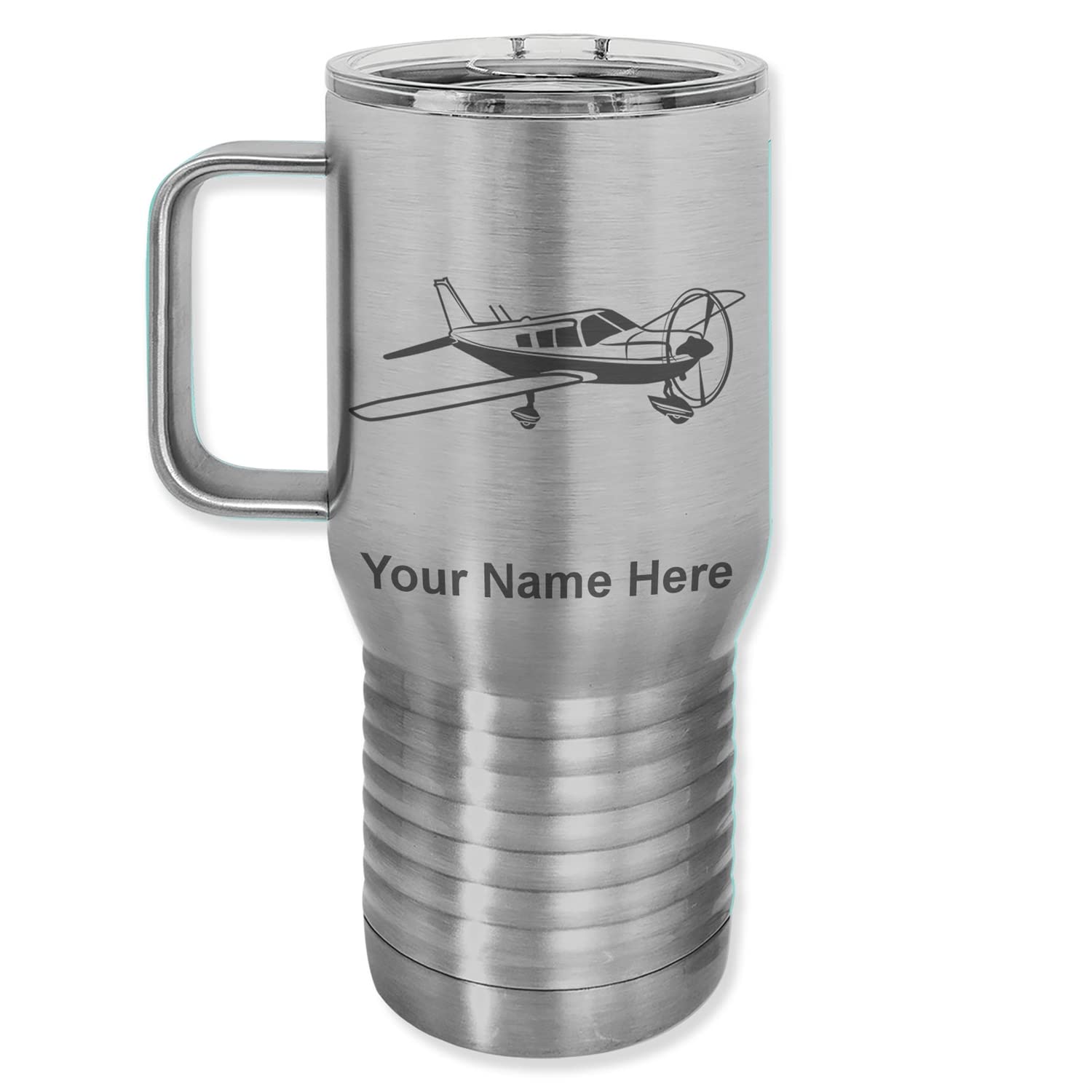 LaserGram 20oz Vacuum Insulated Stainless Steel Travel Mug with Handle - Custom Engraved Low Wing Airplane Design - Perfect for Coffee, Tea & Hot/Cold Drinks On The Go, Office, Commuting & Outdoor Adventures