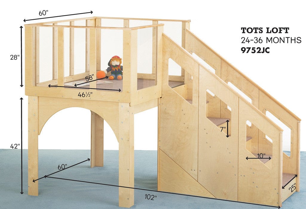 Jonti Craft Tots Large Climb Up Loft - Durable Wooden Playhouse for Kids, Perfect for Daycare Centers, Preschools & Home Playrooms