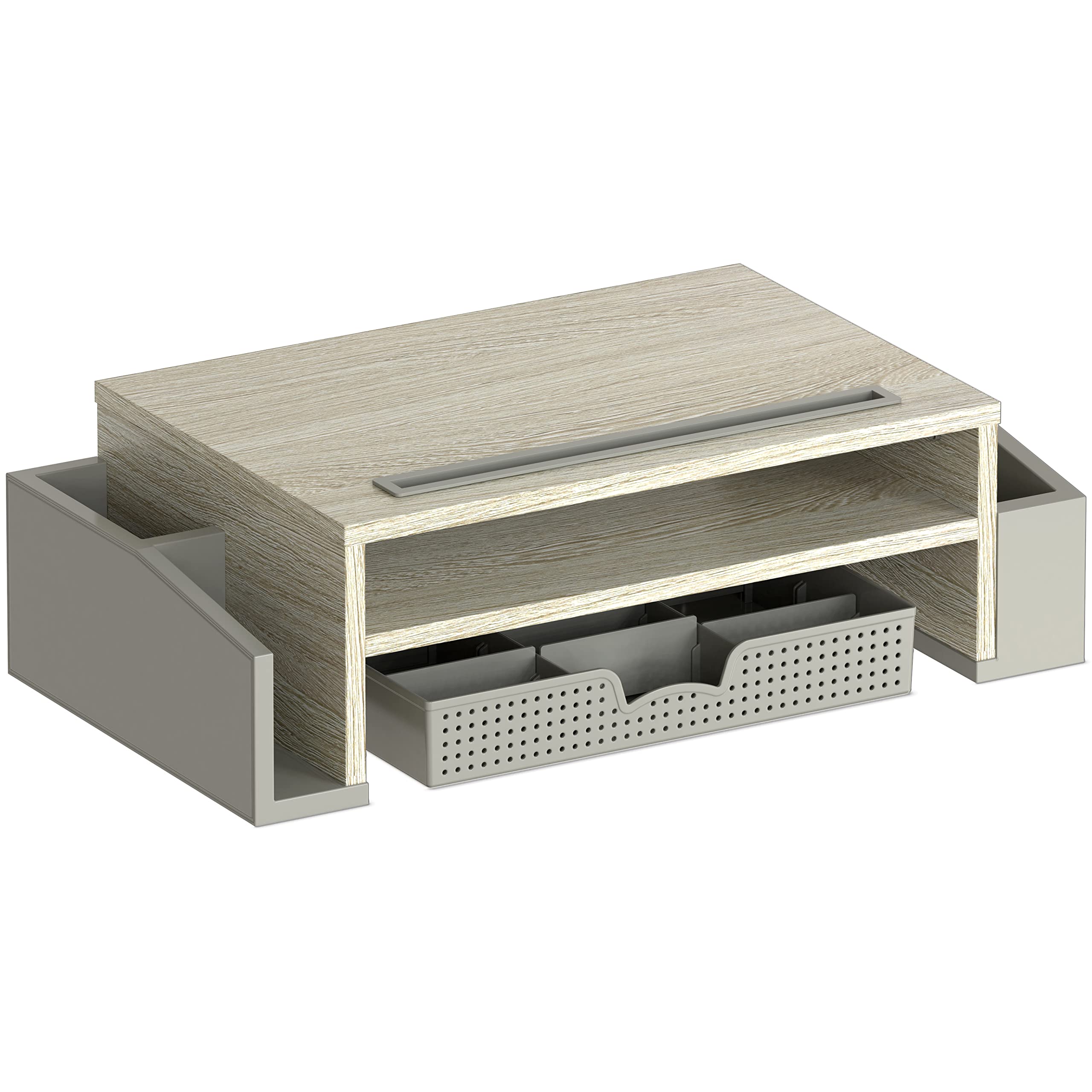 SimpleHouseware Computer Desk Monitor Stand Riser with Drawer Organizer Storage - Maple Wooden Desktop Organizer for Home Office, Gaming Setup & Workspace Accessories