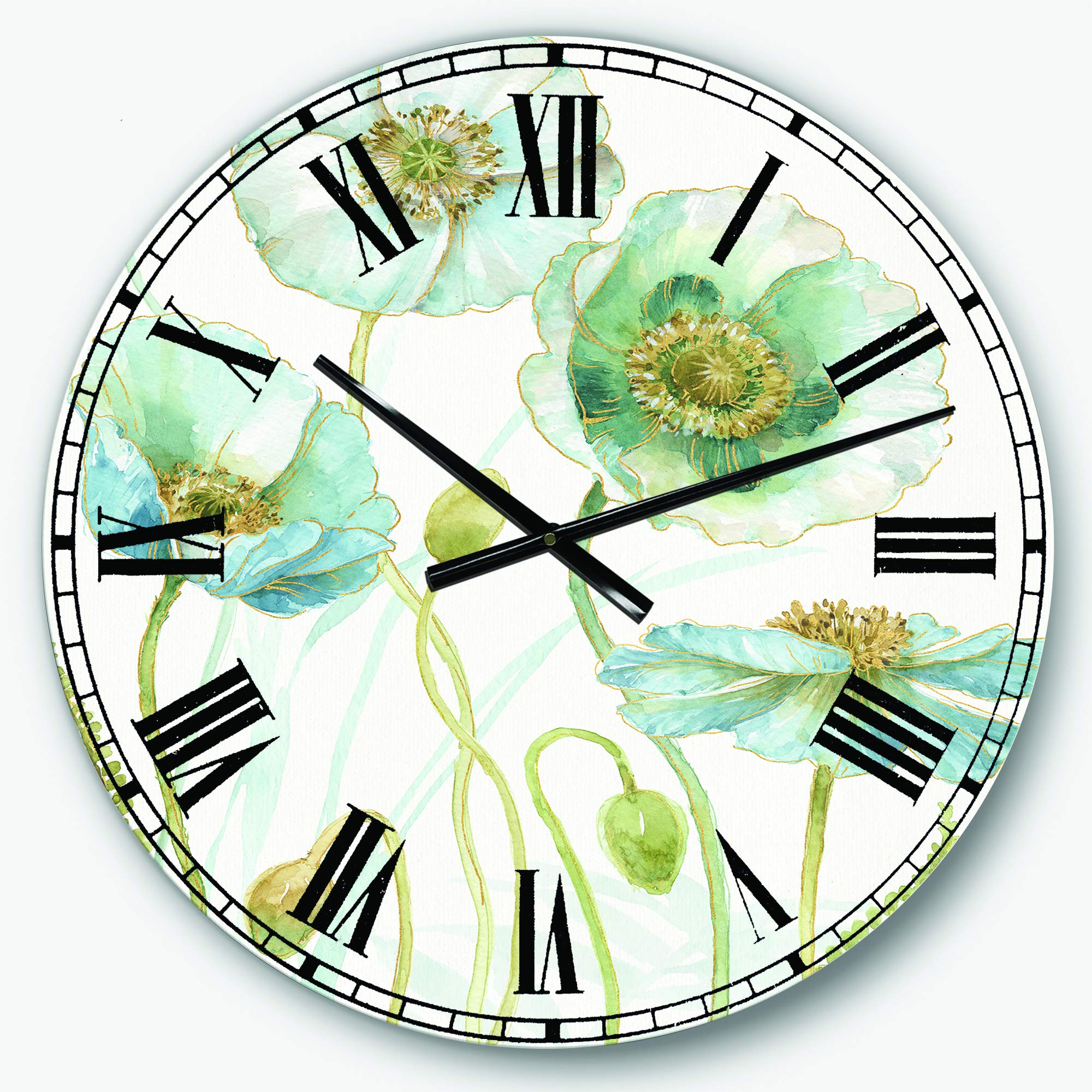 Designart Blue Cottage Flowers Drawing I Wall Art Farmhouse Round Metal Wall Clock - Rustic Home Decor for Living Room, Bedroom, Office | Perfect for Farmhouse, Cottage & Vintage Style Interiors