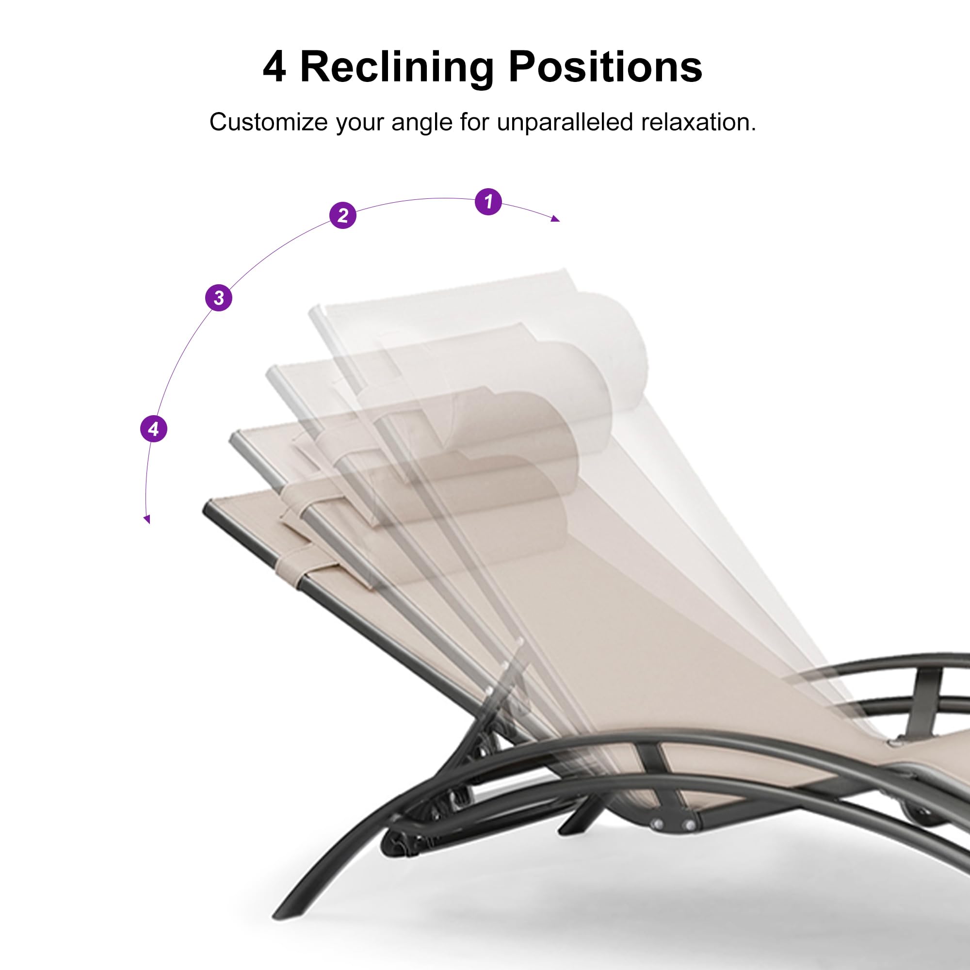 PURPLE LEAF 3-Piece Outdoor Chaise Lounge Set - All-Weather Patio, Pool & Beach Sunbathing Chairs with Side Table - Beige Recliners for Backyard, Lawn & Tanning