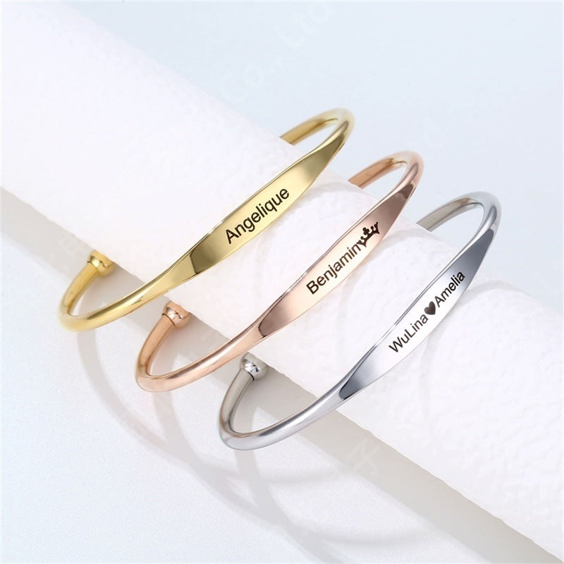 Personalized Birthstone Bangle Bracelet with Custom Name Engraving - Perfect for Birthdays, Anniversaries & Mother's Day Gifts | B003