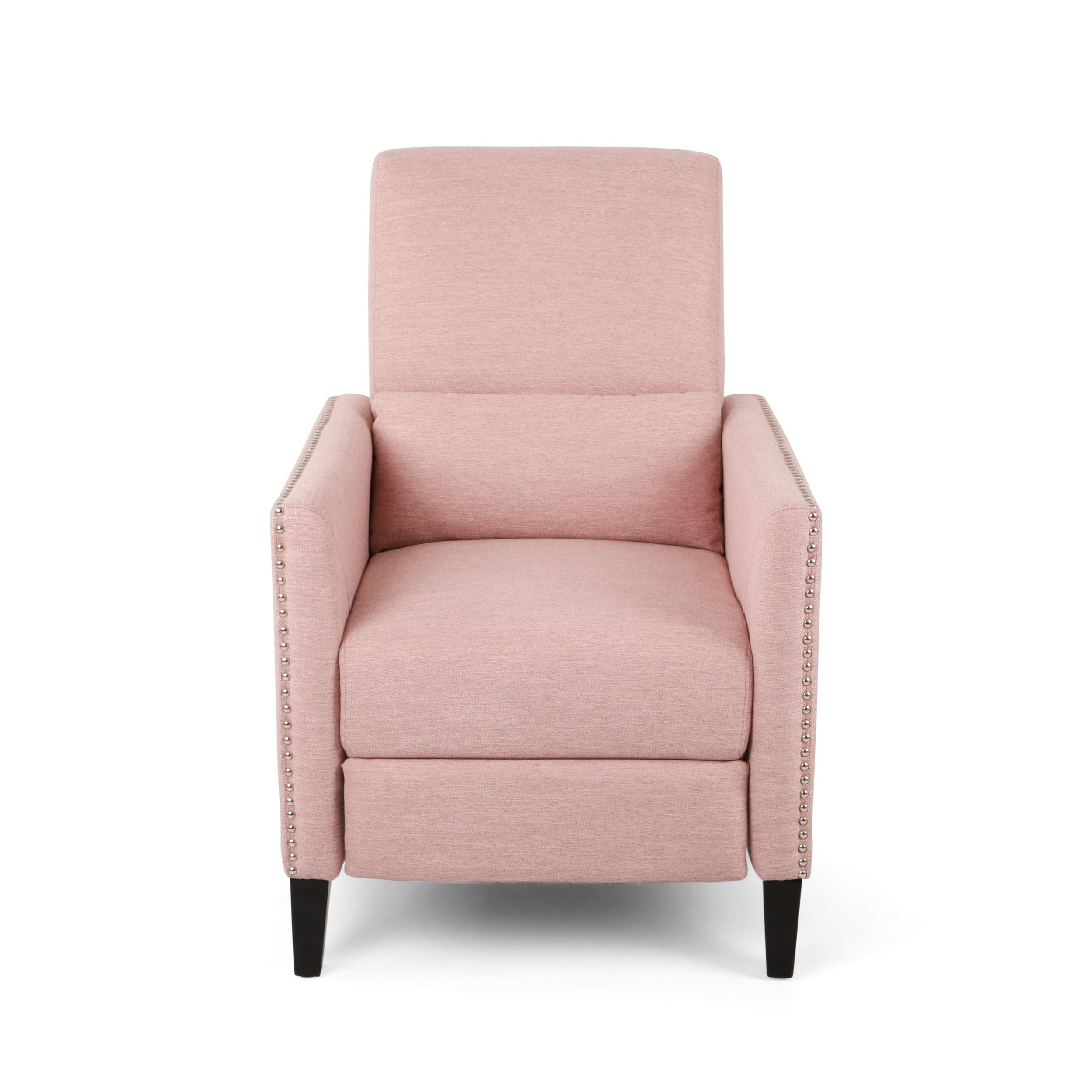 Christopher Knight Home Alexis Contemporary Fabric Push Back Recliner - Light Blush & Dark Brown - Modern Living Room Furniture for Relaxing & Lounging