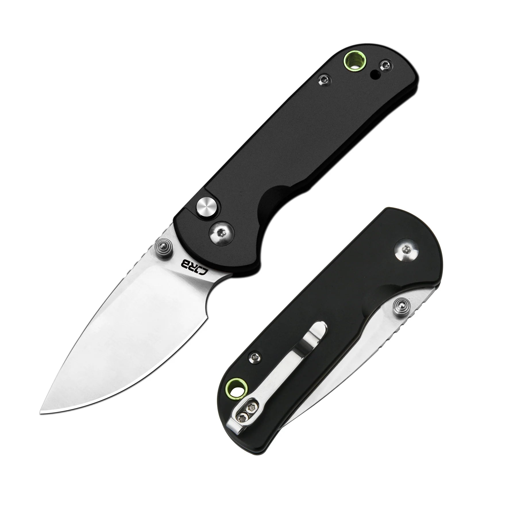 CJRB 1934BK Mica Button Lock Folding Knife - Sand Polished Drop Point Blade, Black Aluminum Handle - EDC, Camping & Outdoor Survival Tool