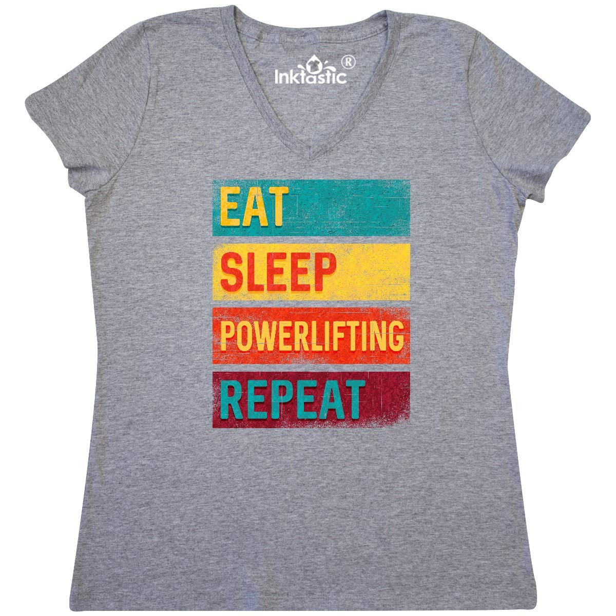 Fitness Eat Sleep Powerlifting Repeat Women's V-Neck T-Shirt - Gym Workout & Weightlifting Apparel for Women