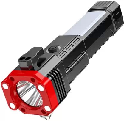 XML Torch Rechargeable LED Flashlight - USB Battery Charger, Power Bank, Car Emergency Glass Hammer & Seat Belt Cutter - Camping, Hiking, Travel, Survival Kit Smart Gadget Tools (Multi-Color)