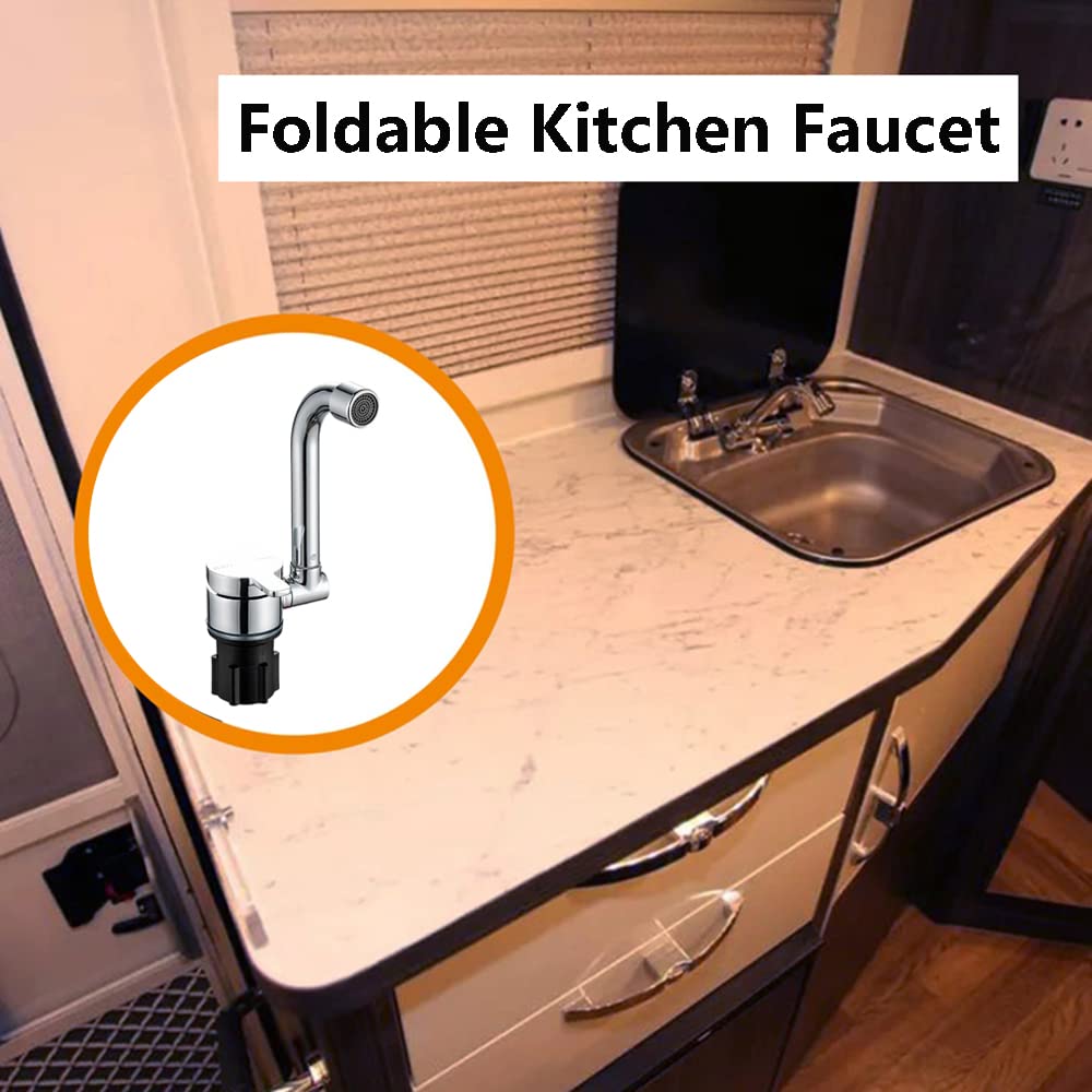 360° Rotating Foldable Kitchen Faucet - Single Handle Hot & Cold Water Mixer Tap with Copper Construction - Perfect for RV, Boat, Tiny House & Off-Grid Living
