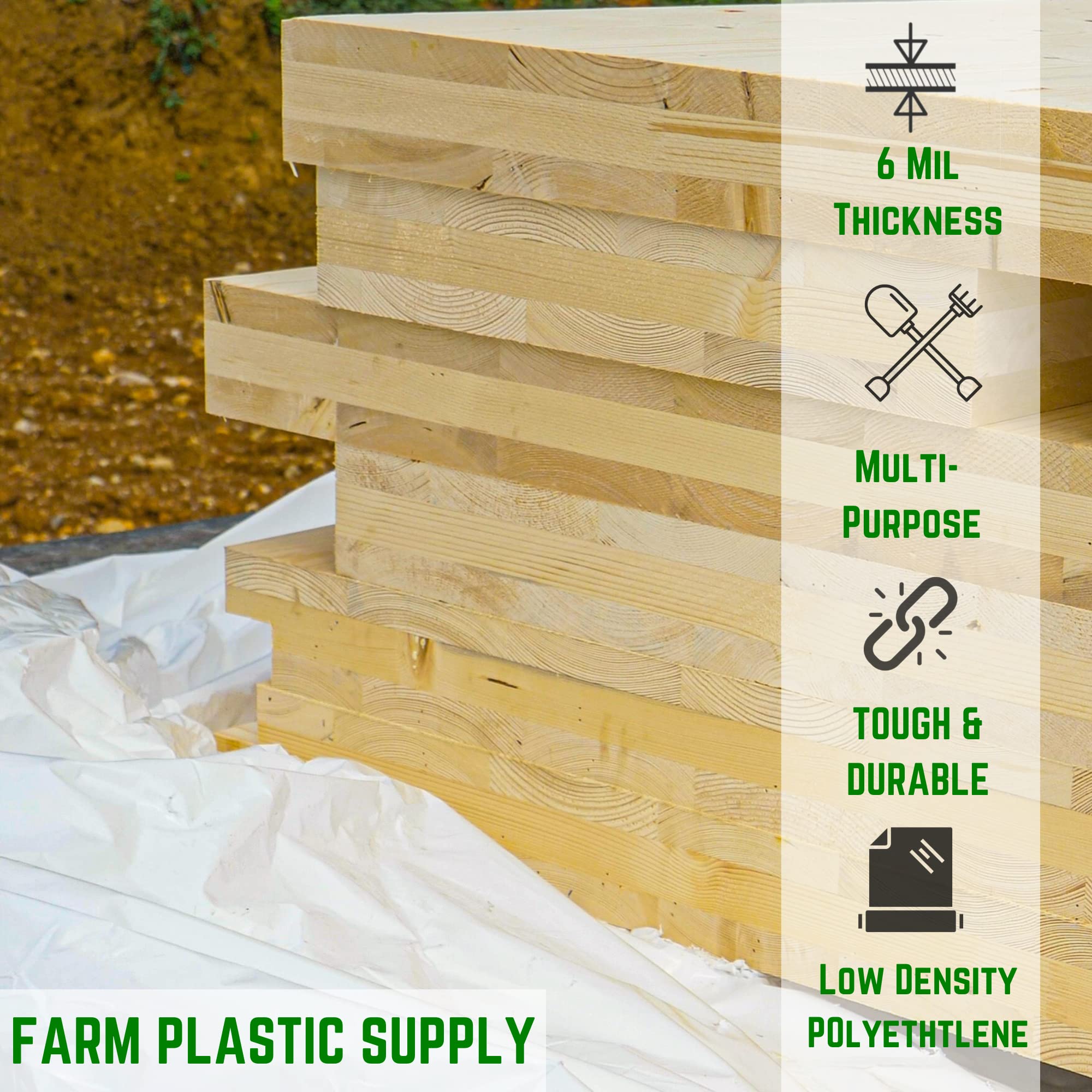White Plastic Sheeting 6 mil (24' x 100') - Heavy Duty Polyethylene Film for Crawl Space, Vapor Barrier, Drop Cloth & Construction Cover - Farm Plastic Supply - Ideal for Home Renovation, Moisture Protection and DIY Projects