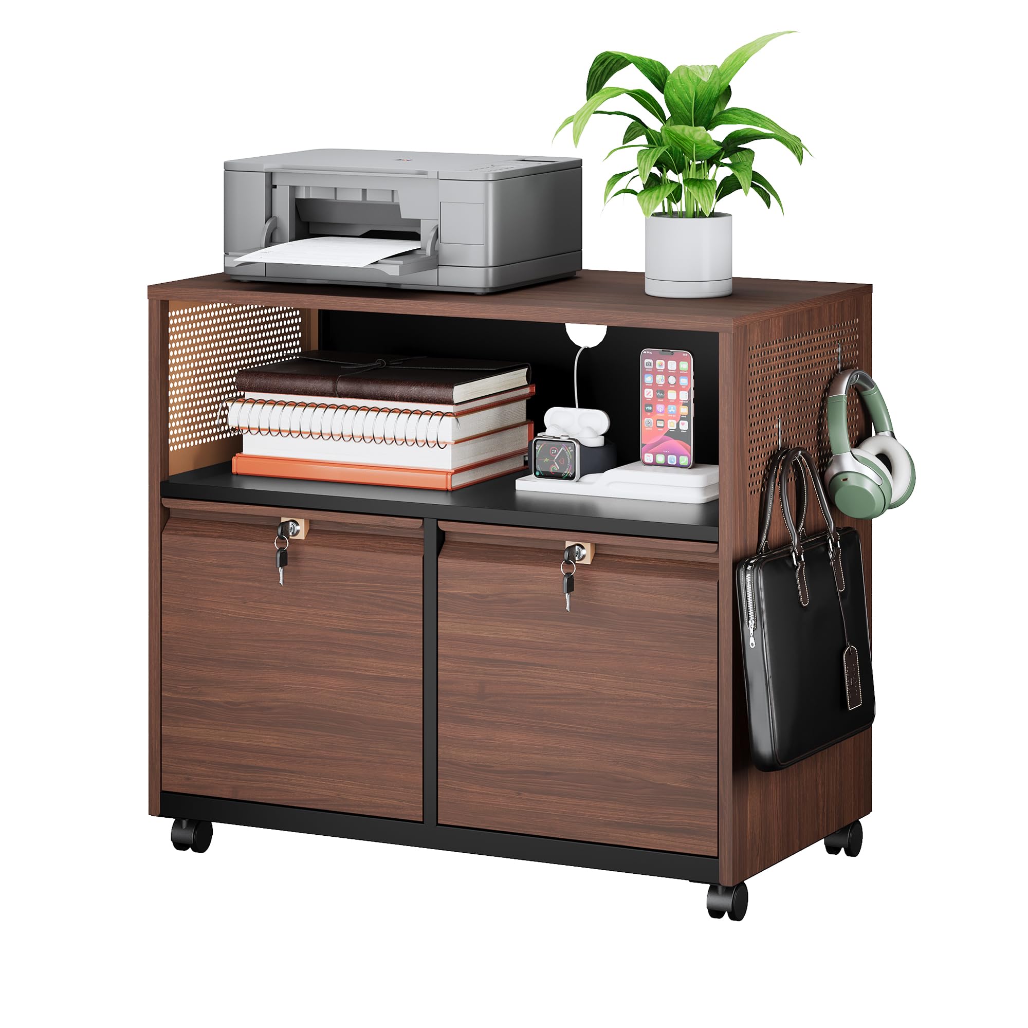 MIIIKO 2-Drawer Rolling File Cabinet with Storage Shelf - Metal Home Office Organizer for Printer, Letter & A4 Files | Perfect for Office Organization & Document Storage
