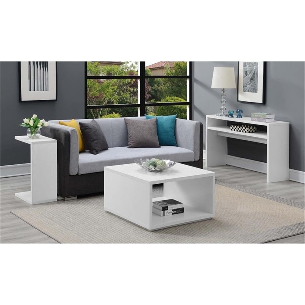 Pemberly Row White Wood Square Coffee Table - Modern Living Room Furniture for Small Spaces, Home Decor, and Entertainment Areas