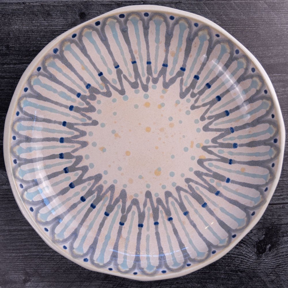 Large Stoneware Decorative Serving Bowl - Handcrafted Gray and Blue Ceramic Bowl for Entertaining | Perfect for Salads, Pasta, Fruit Display & Home Décor