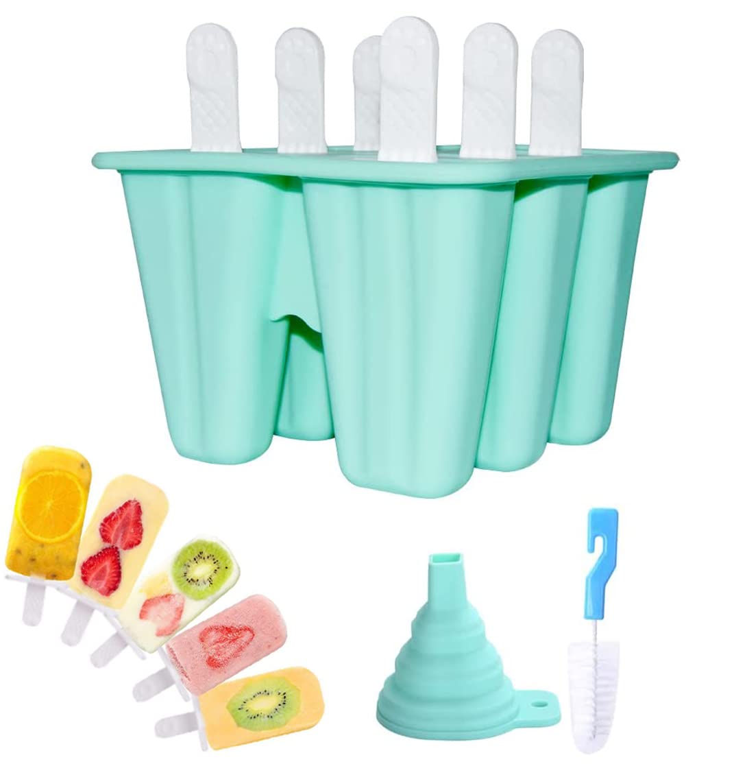 YSBER Popsicle Molds - 6-Piece BPA-Free Silicone Ice Pop Maker Set with Easy Release, Reusable, Includes Silicone Funnel & Cleaning Brush - Perfect for Homemade Frozen Treats, Summer Snacks, Kids Parties & Healthy Desserts