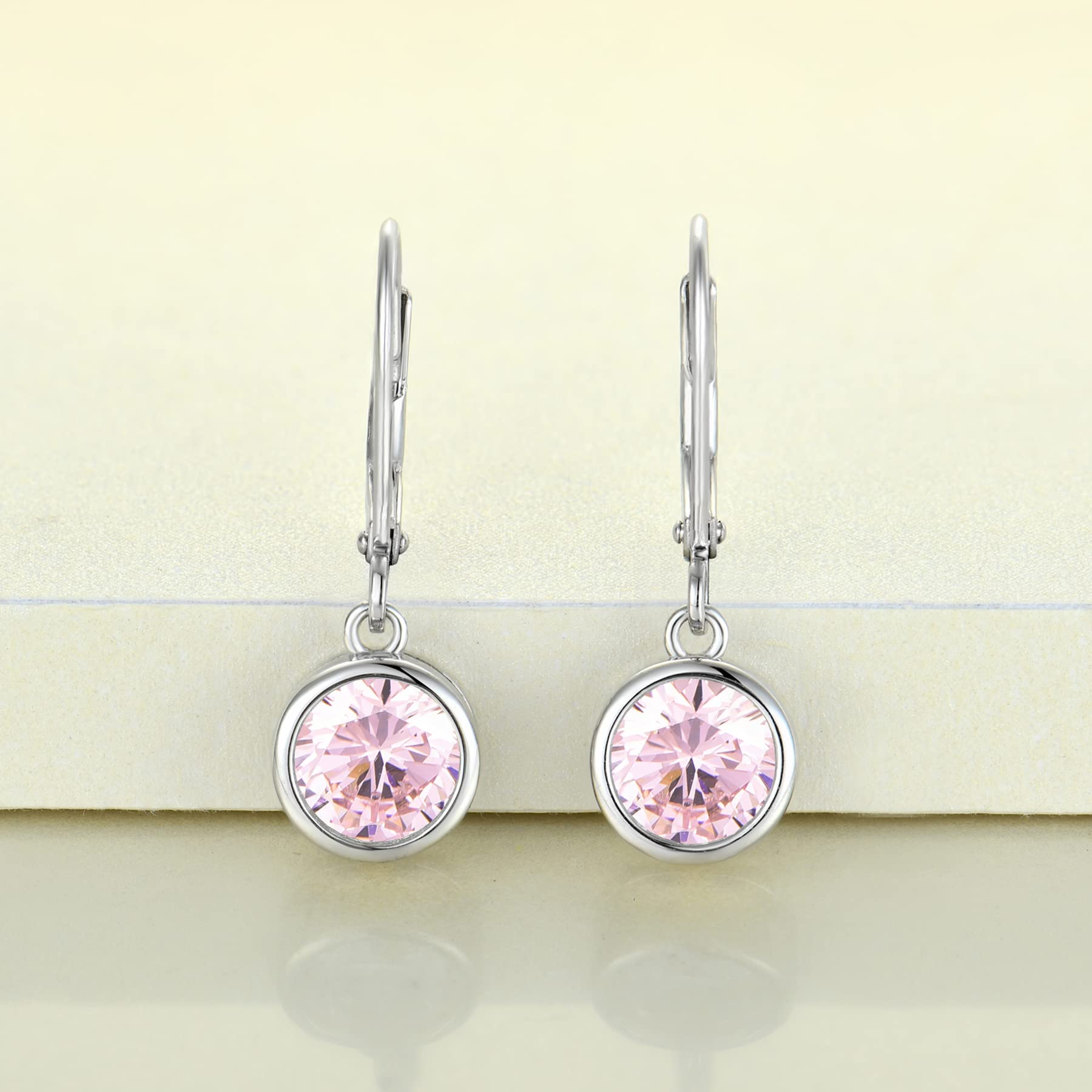 925 Sterling Silver Solitaire Dangle Drop Earrings - Round Cut Birthstone Leverback Earrings for Women | Perfect for Weddings, Parties & Everyday Elegance