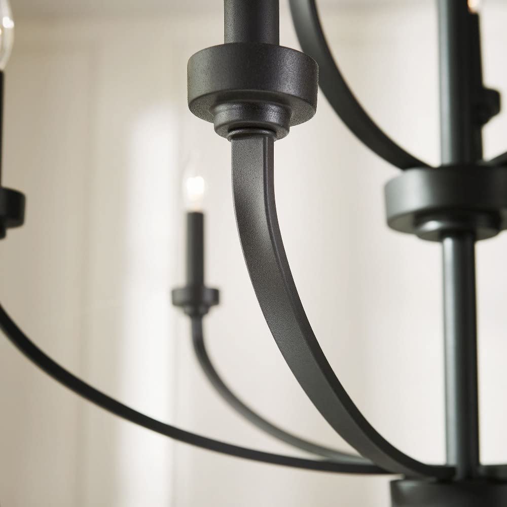 Reyes 9-LT Candle Chandelier in Noir & Bronze/Dark Finish - Elegant Vintage Lighting for Dining Room, Bedroom, or Entryway - Model 6160-9-69