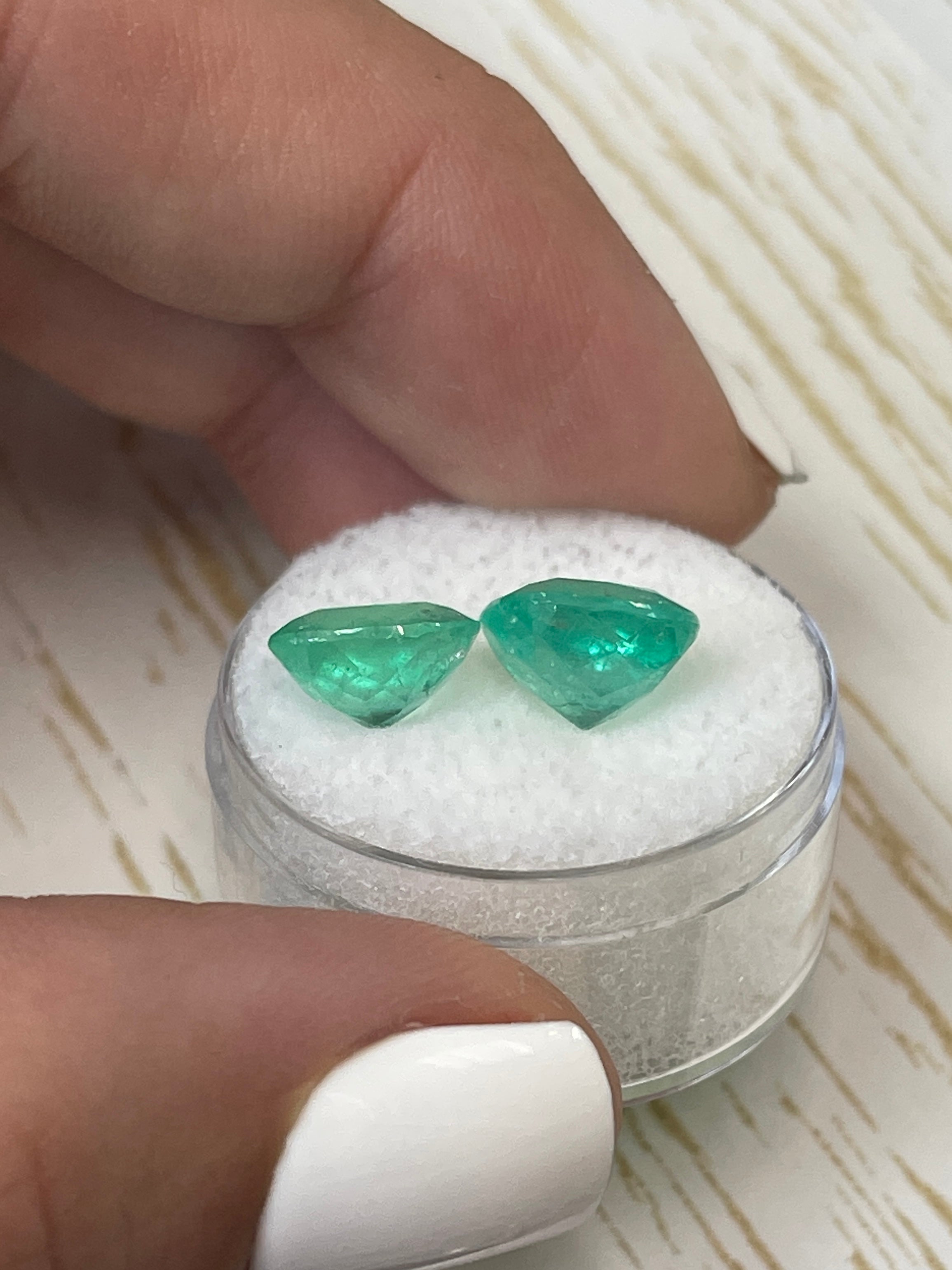 6.74tcw 9.5x9.5mm Matching Pair Natural Colombian Emerald Gemstones - Bluish Green Cushion Cut Loose Emeralds for Jewelry Making, Engagement Rings & Collector's Items