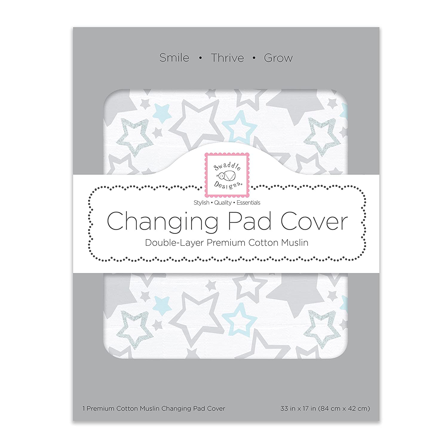 Softest Cotton Muslin Changing Pad Cover - Pastel Blue & Sterling Starshine | Ultra Gentle for Baby's Skin | Perfect for Nursery, Diaper Changes & Travel