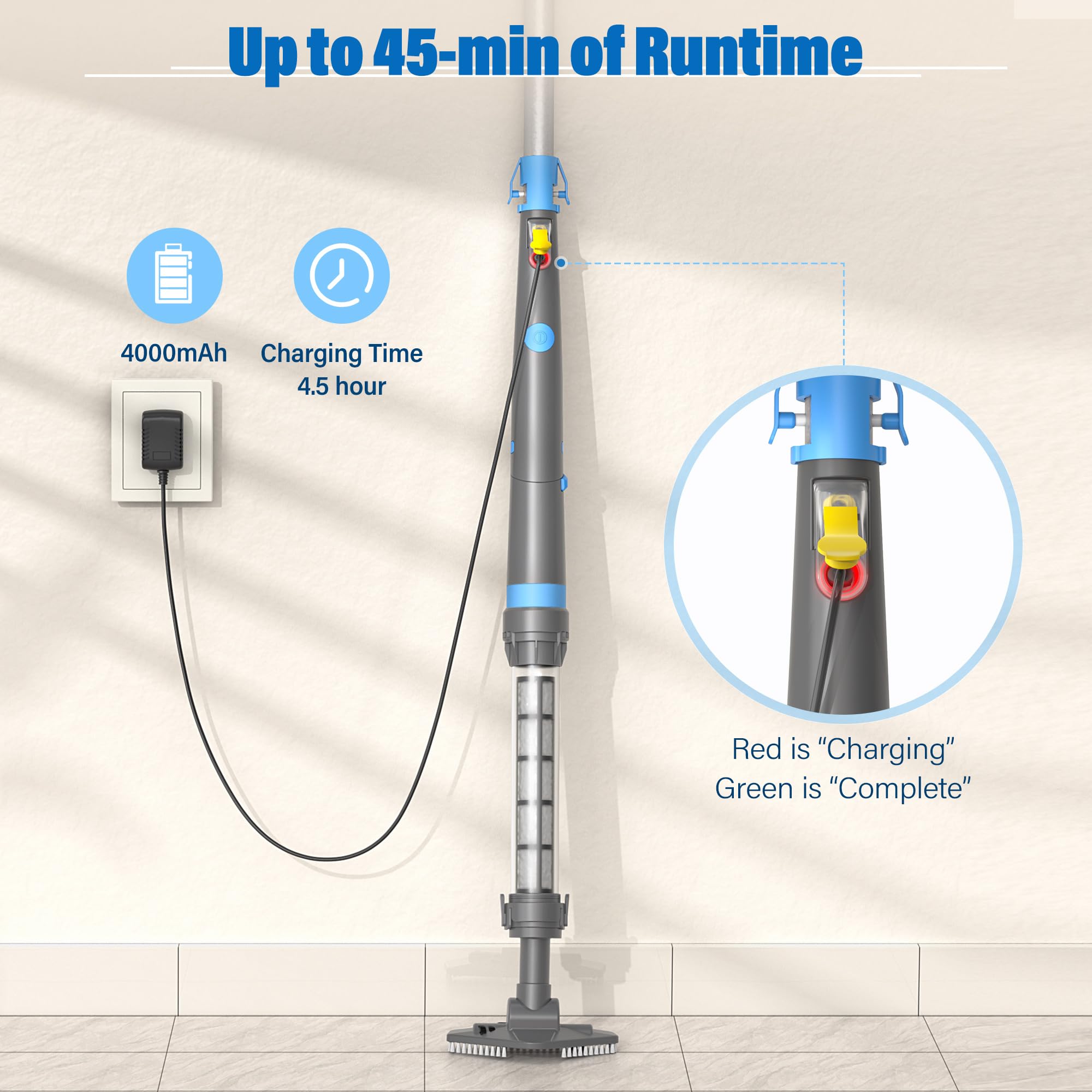 Electric Pool Vacuum Cleaner with Round Brush - Multi-Functional Automatic Pool Cleaner for Above Ground Pools, Hot Tubs, Spas & Inground Steps | Perfect for Waterline Cleaning & Pool Maintenance