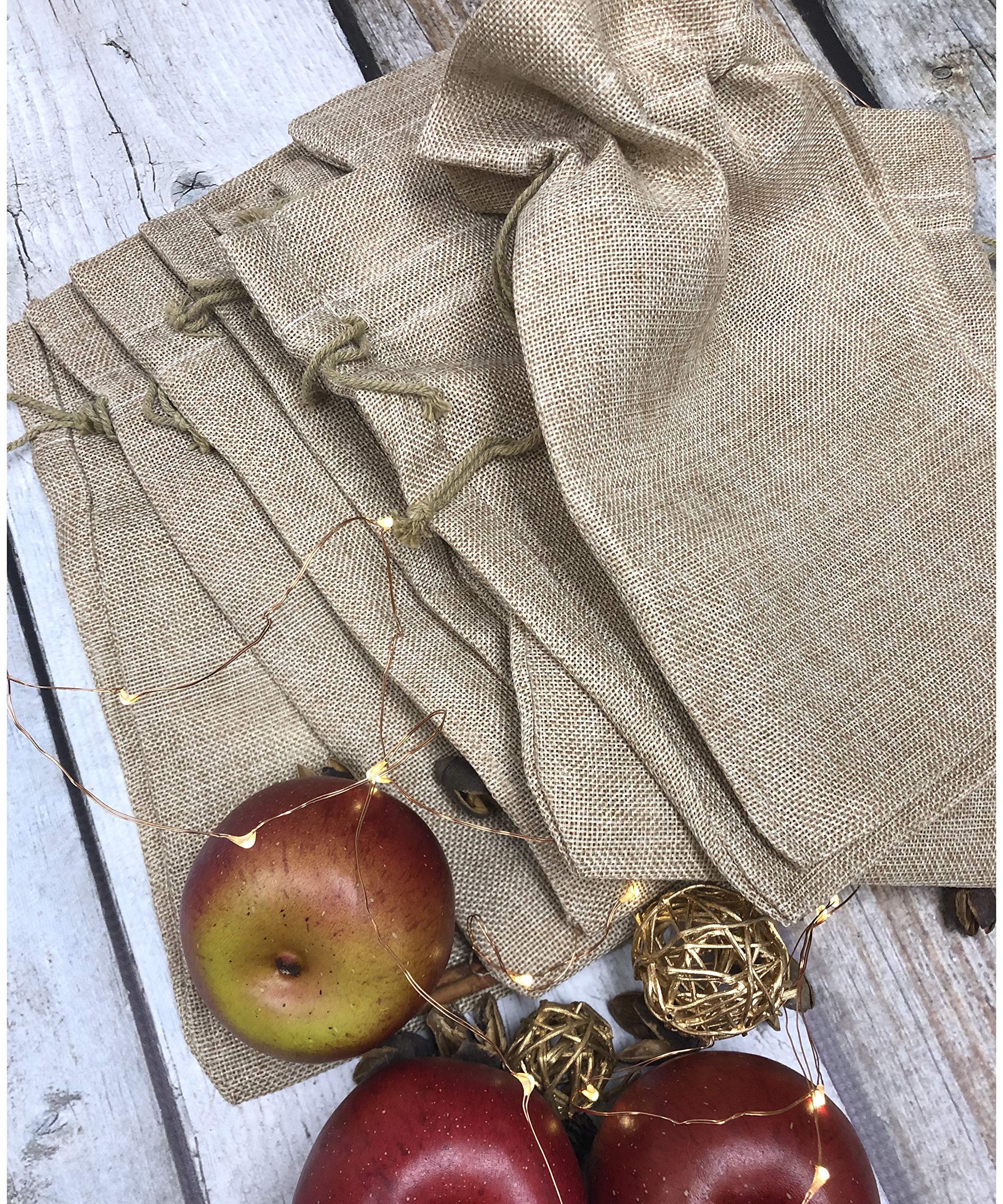 Premium Burlap Gift Bags for Weddings, Parties & Holidays - Natural Beige Fabric Pouches for Candles, Wine & Gifts (9