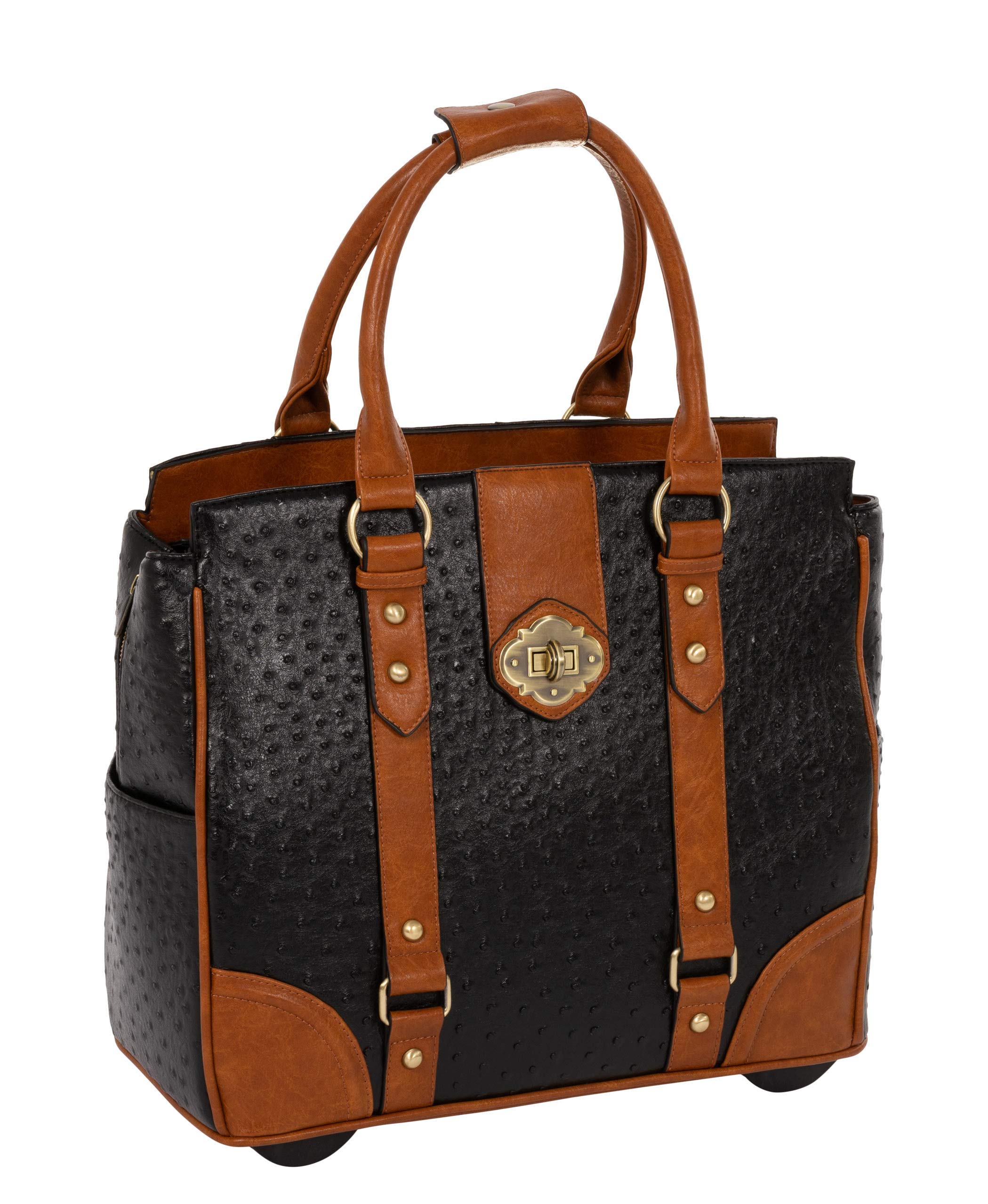 JKM & Company Rolling Tote Briefcase for Laptop, iPad, Tablet - Water-Resistant Office Carryall Bag for Business Professionals & Students (Fits 15.6