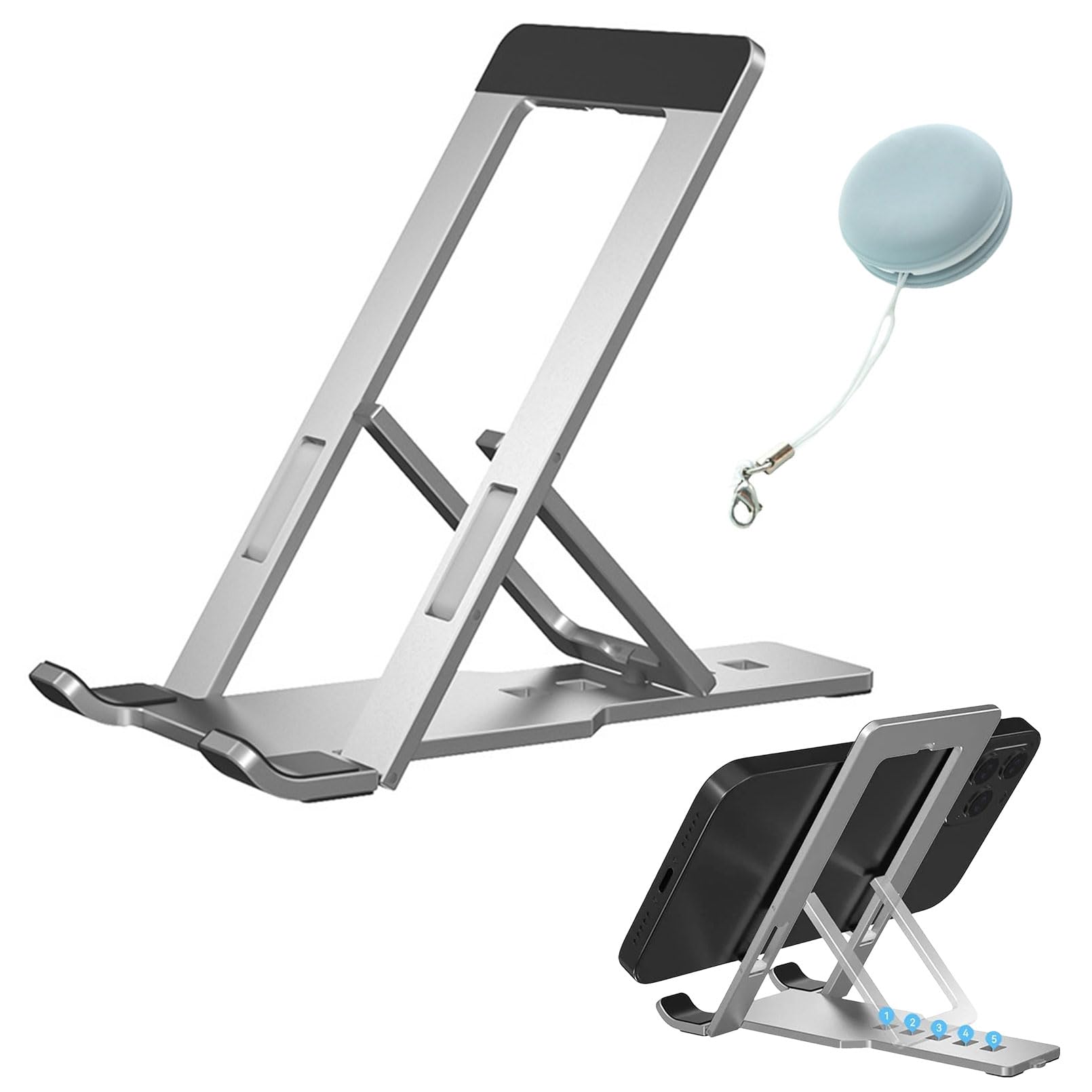 Foldable Aluminum Phone Stand - Adjustable Portable Holder for Smartphones & Tablets - Silver | Perfect for Home, Office & Travel Use