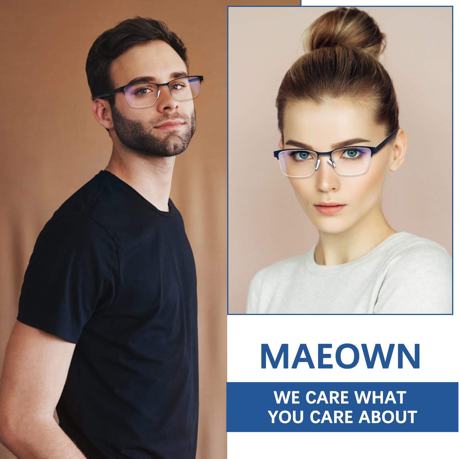 Blue Light Blocking Reading Glasses for Men - Progressive Multifocal Computer Glasses with Spring Hinge & Half Metal Frame - Perfect for Office Work, Screen Use, and Daily Reading