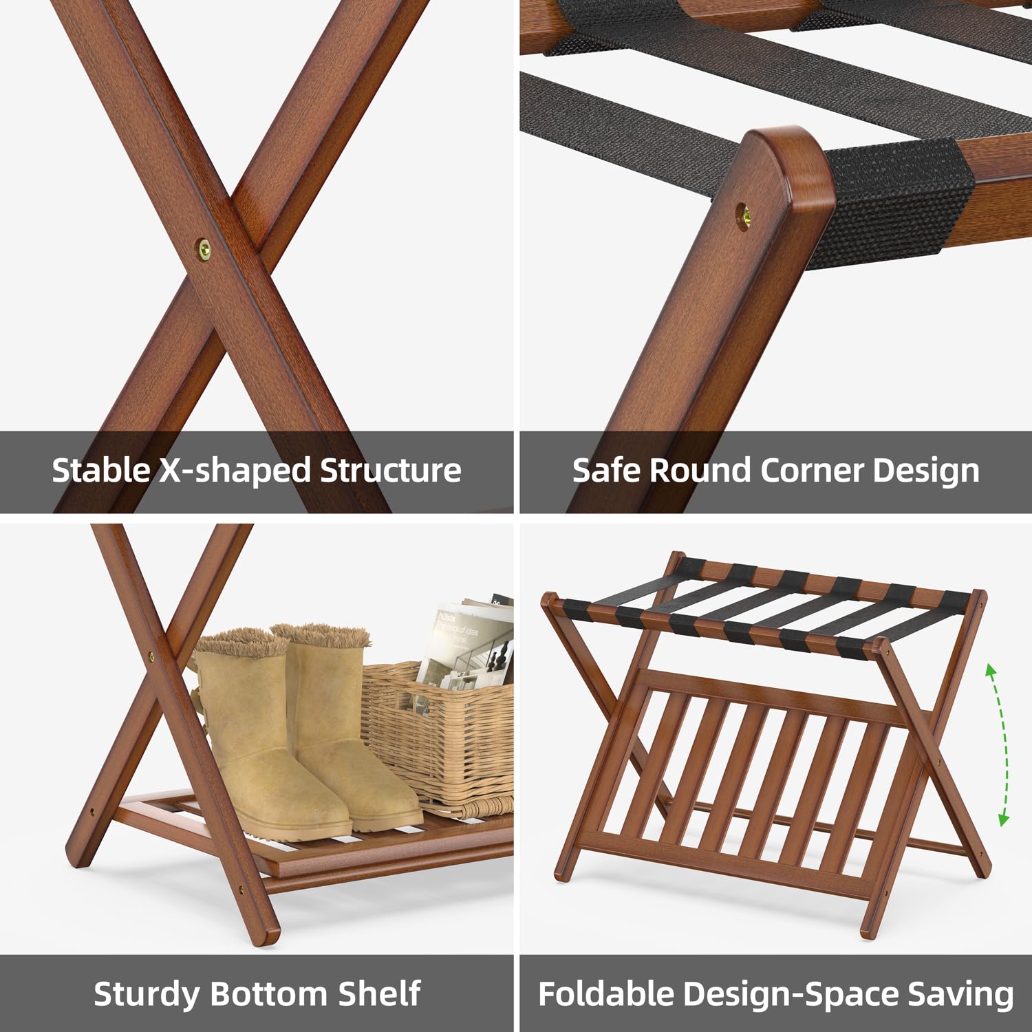 2 Pack Bamboo Luggage Rack for Guest Room & Hotel - 26.77
